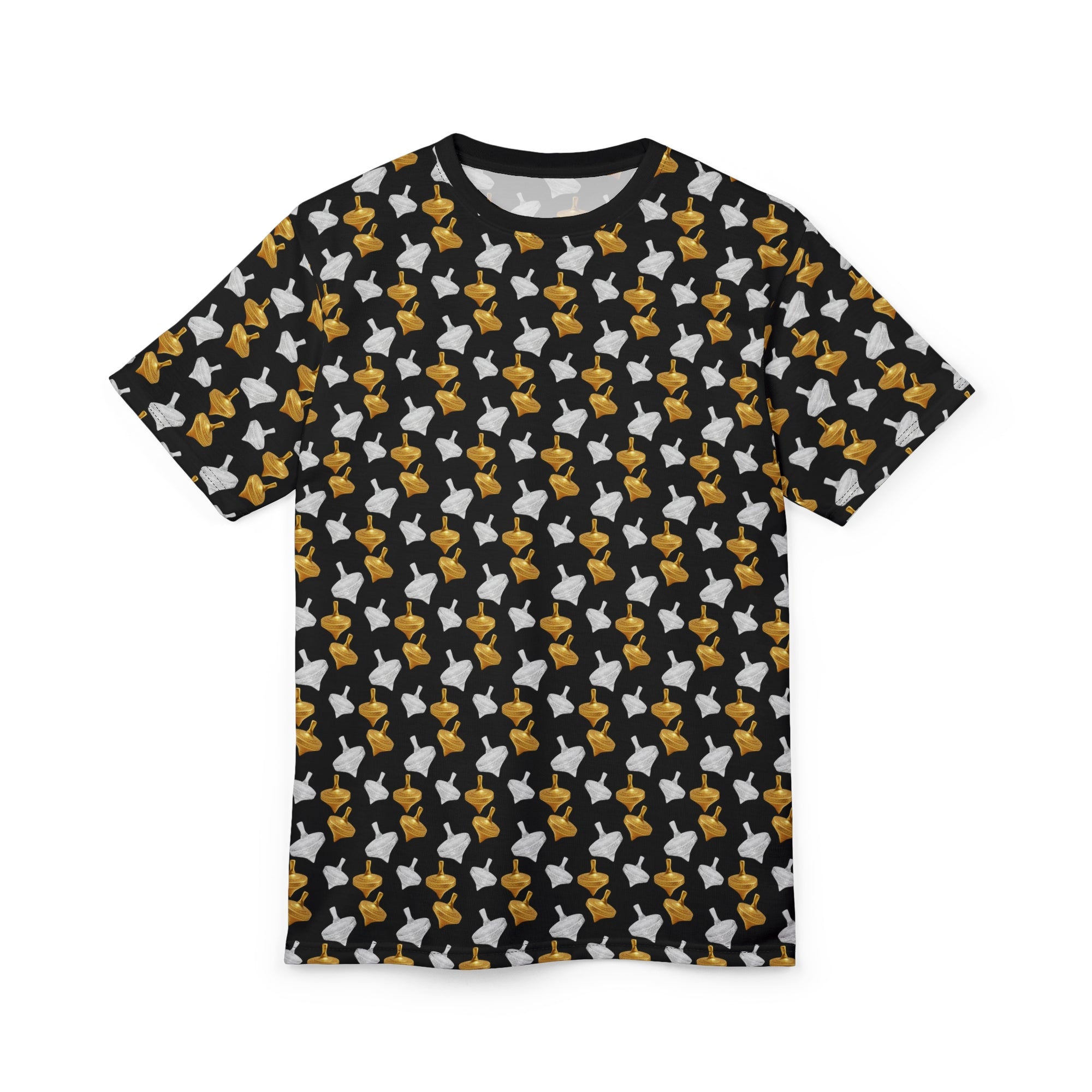 Gold Spinning Top Pattern T-Shirt – All Over Print Designer Tee | Modern Minimalist Unisex Streetwear