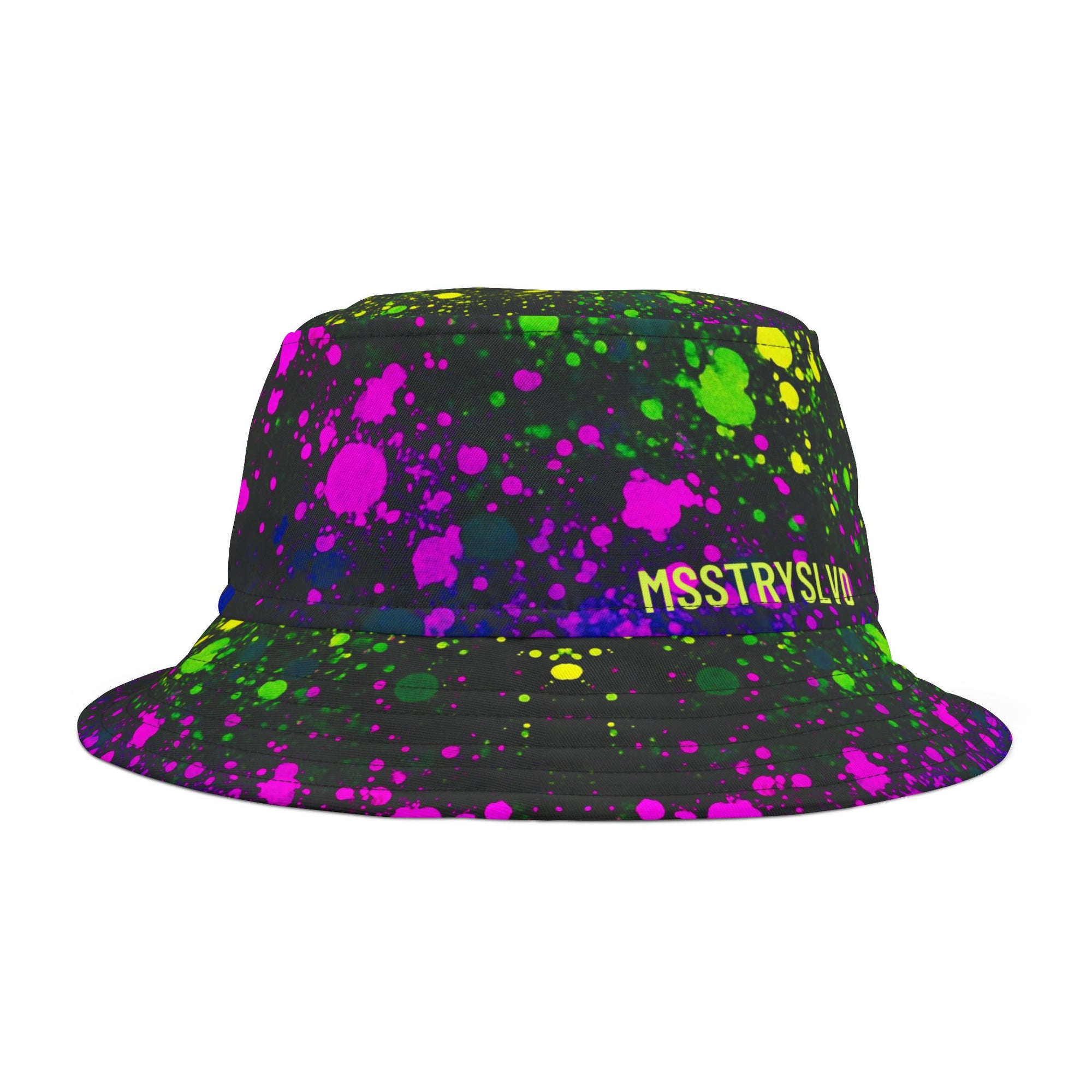 PULSE Color Splash Bucket Hat Neon Splatter in Pink, Yellow, Green & Blue | Unisex Reversible Bold Rave Festival Streetwear