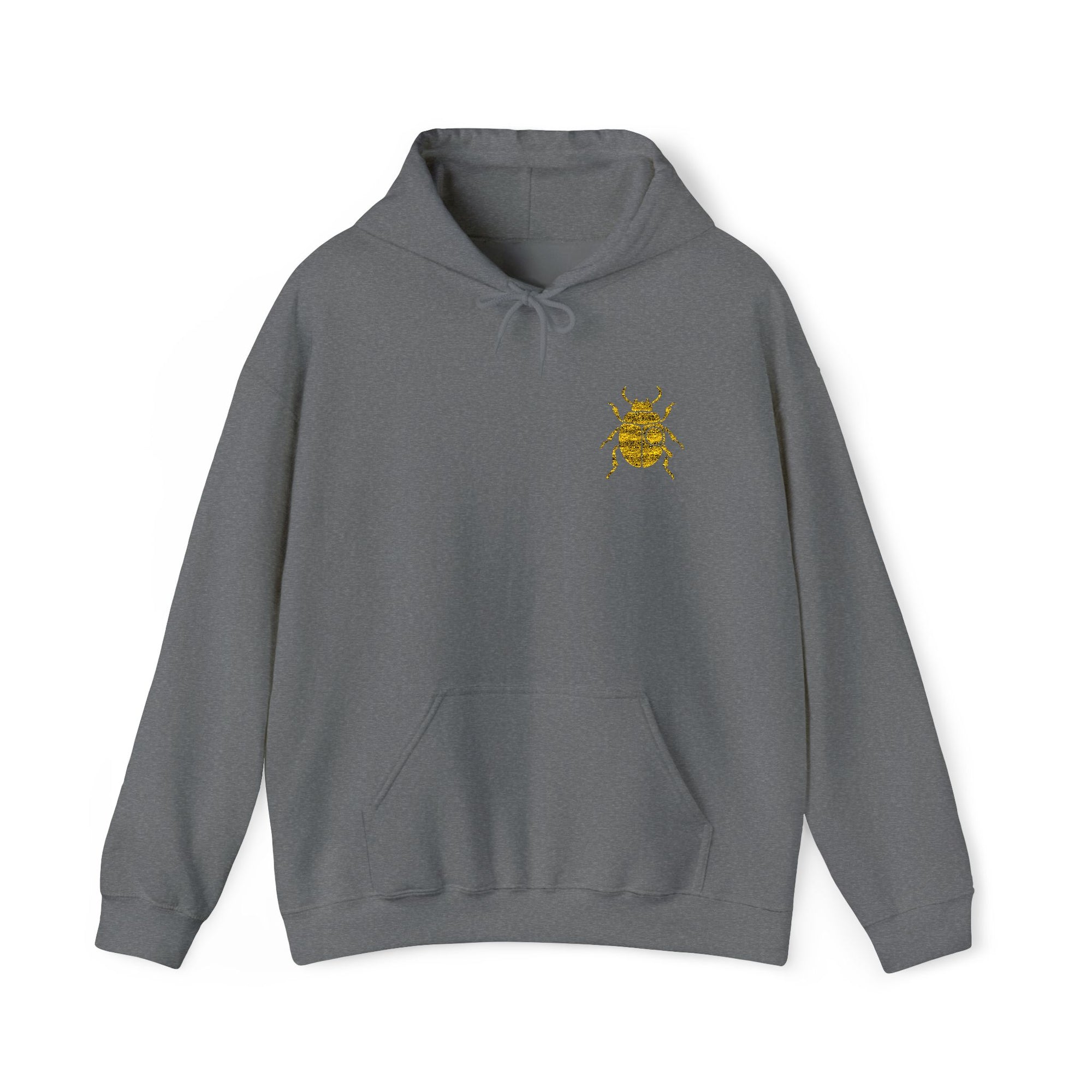 Gold Beetle Embroidered Hoodie – Futuristic Steampunk Insect, Unique Golden Bug Fashion Top | Unisex Heavy Blend Hooded Sweatshirt
