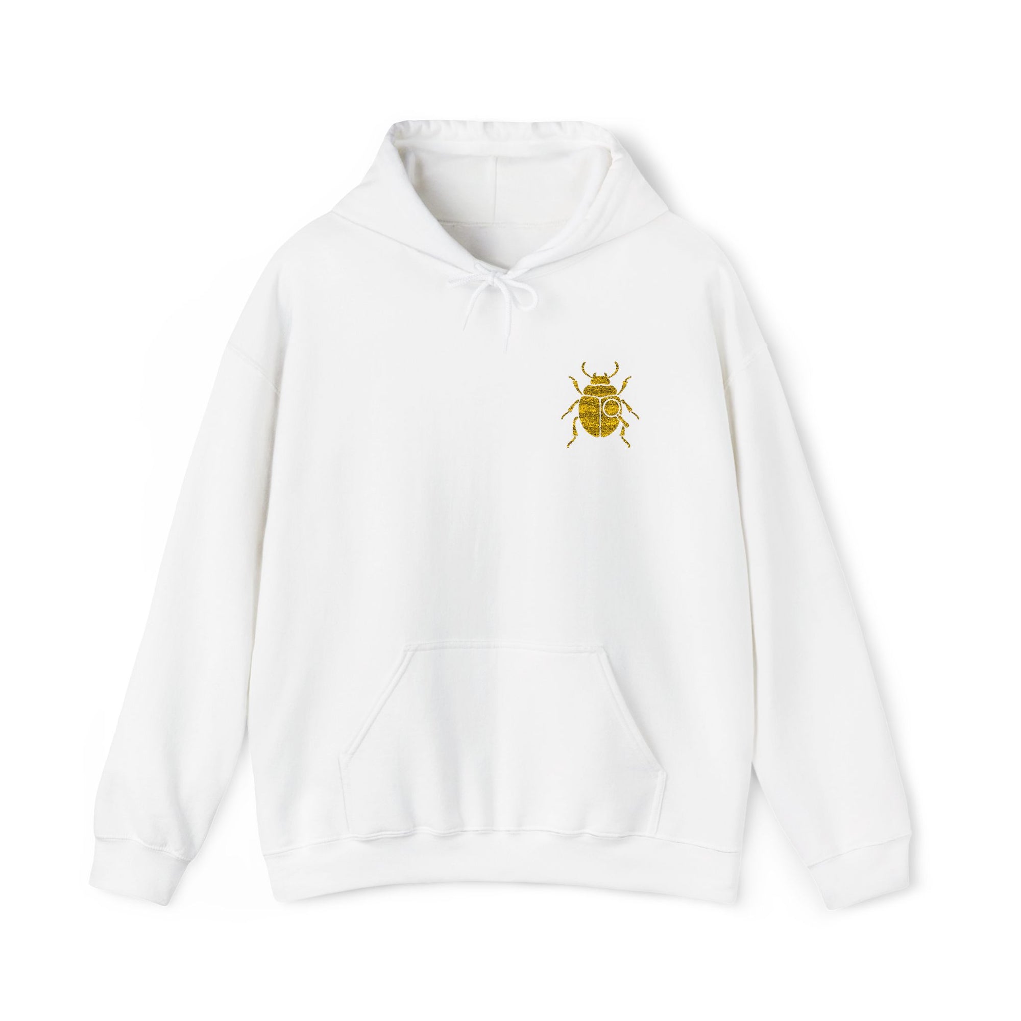 Gold Beetle Embroidered Hoodie – Futuristic Steampunk Insect, Unique Golden Bug Fashion Top | Unisex Heavy Blend Hooded Sweatshirt