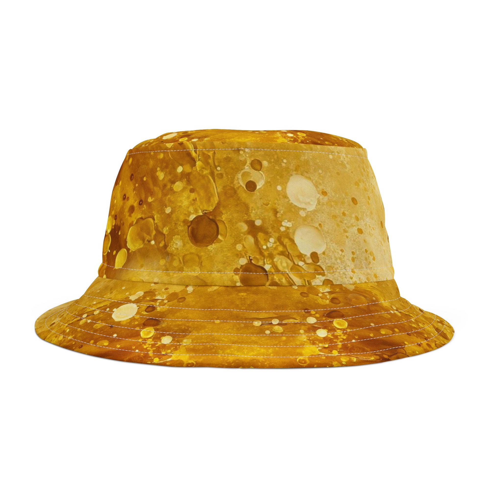 GOLD Color Splash Bucket Hat | Bold Streetwear Gold Beetle & Gold Splatter Pattern | Unisex Festival Hat