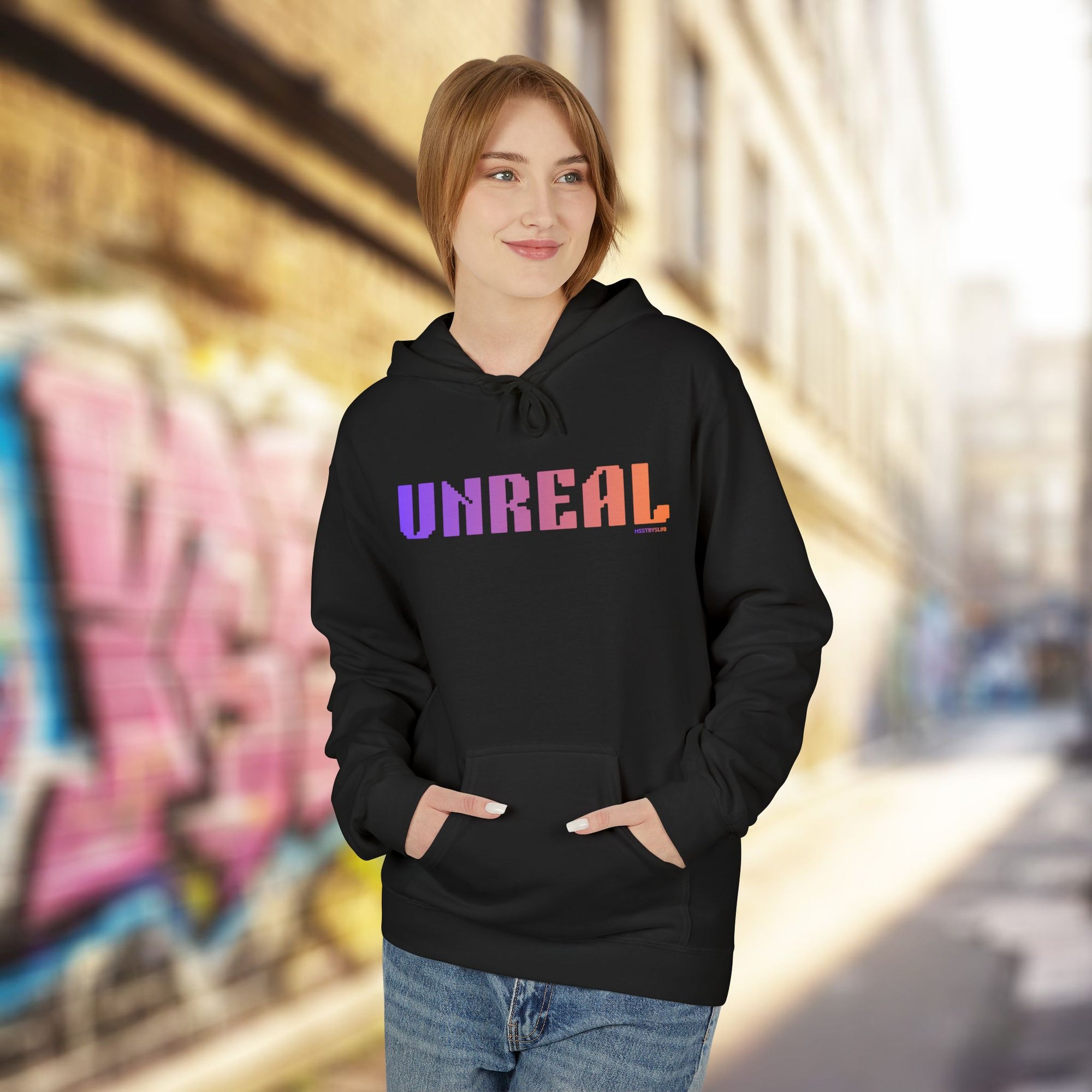 Unreal Bold Big Quote Hoodie | Positive Colorful Print Retro Graphic Pullover