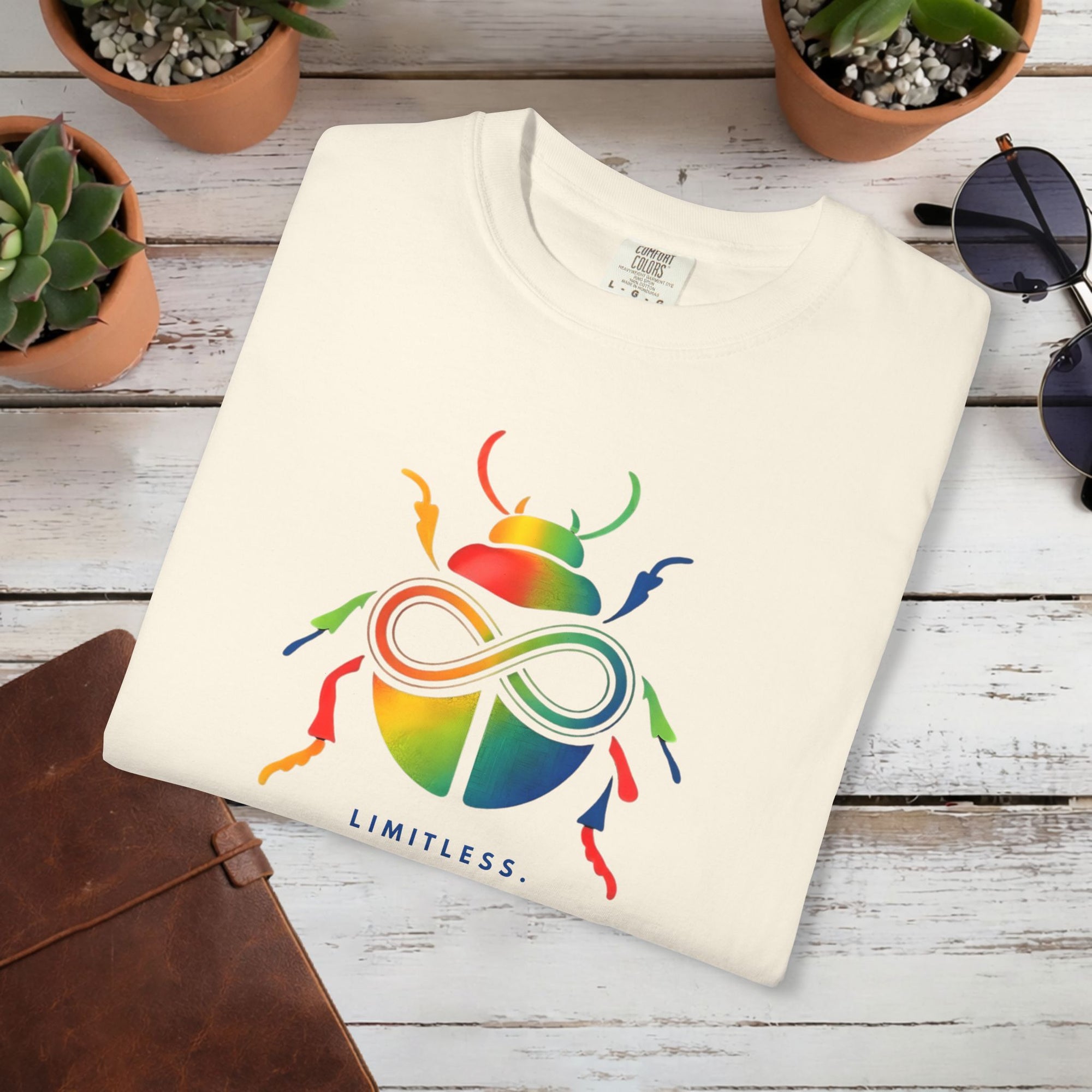 Limitless Beetle T Shirt | Infinity Symbol Graphic Tee | Colorful Scarab Art Shirt | Motivational Streetwear T-Shirt | Unisex Tee