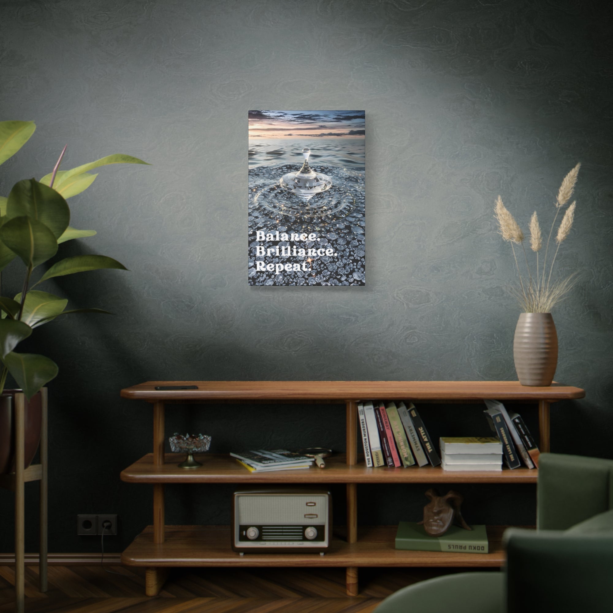 Balance. Brilliance. Repeat. – Crystal Spinning Top Matte Canvas | Modern Motivational Wall Art 20″ x 30″ (Vertical)