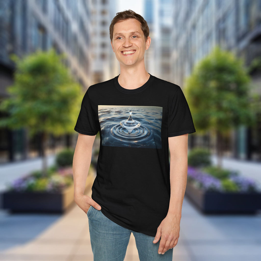 Glass Balance T-Shirt – Surreal Spinning Top Over Water | Reflective Zen Aesthetic Tee