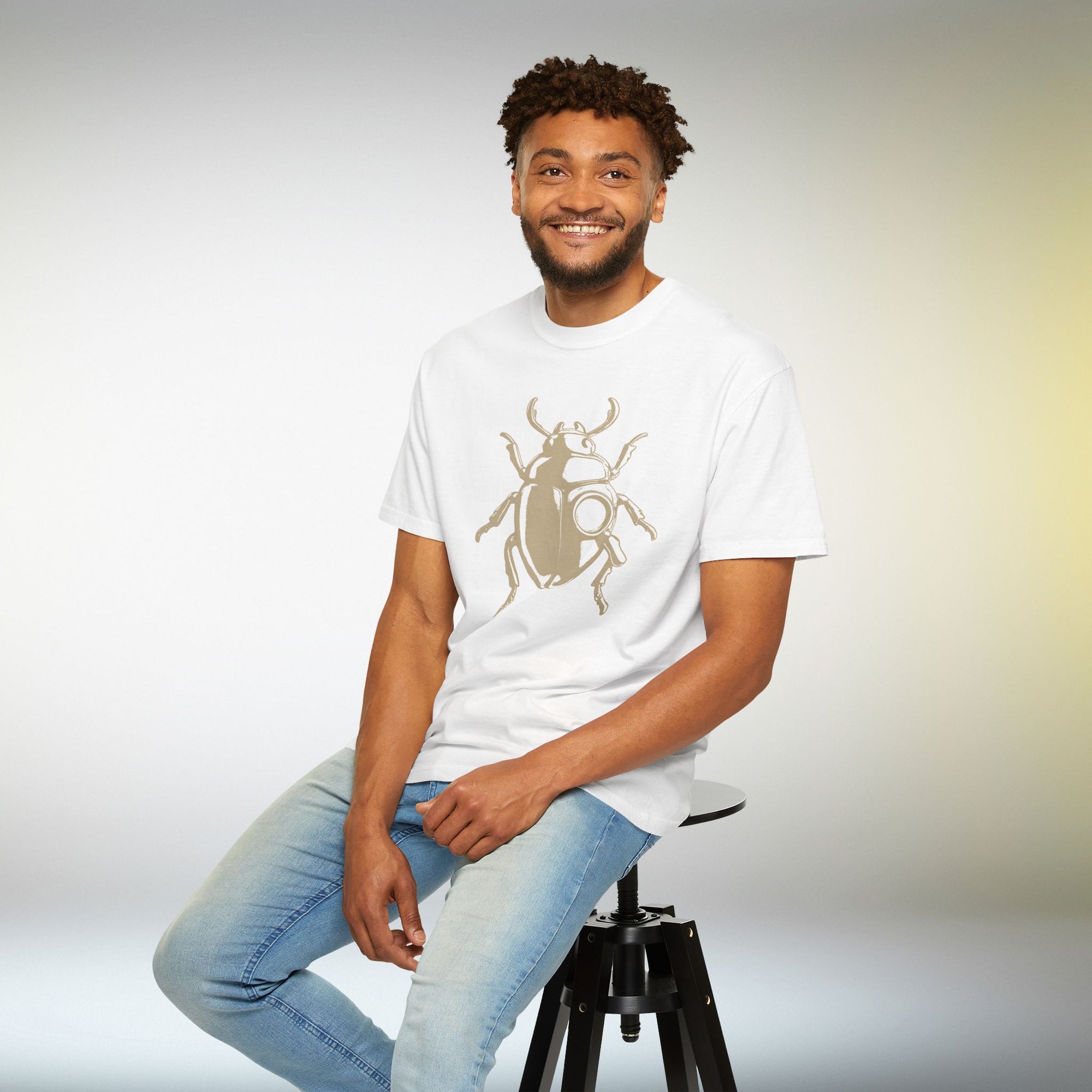 Minimal Beetle T Shirt Neutral Pastel Graphic | Insect Art Tee | Modern Scarab Ilustration Shirt | Unisex Graphic Tee For Men Or Women