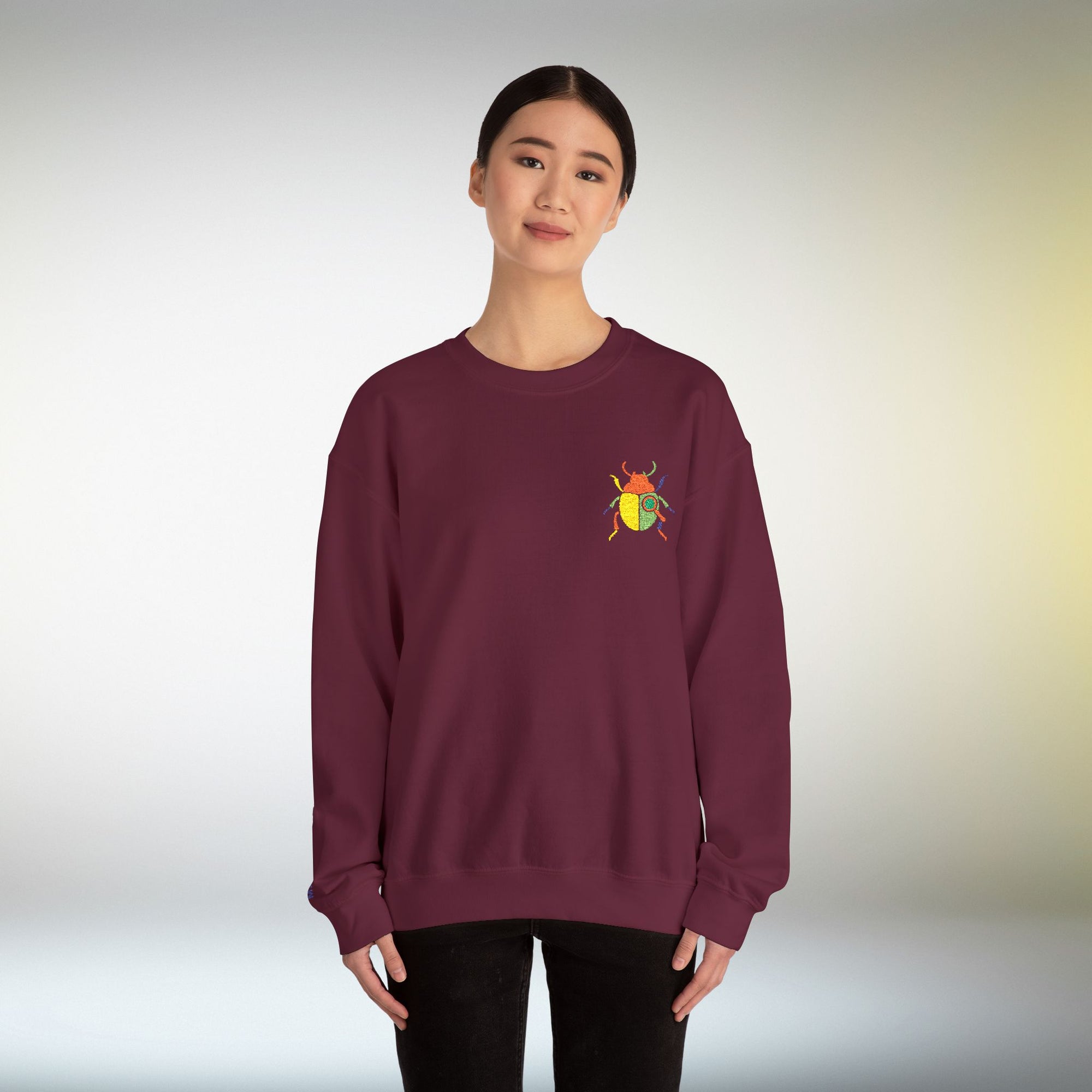 Embroidered Beetle Sweatshirt | Minimal Mystery Insect Design | Unisex Long Sleeve Crewneck | Mid Century Inspired Aesthetic Streetwear