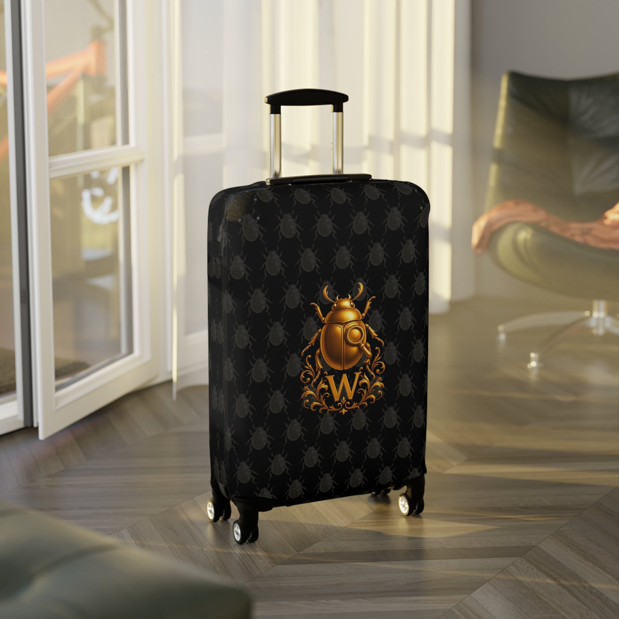 Golden Beetle Initial 'W' Luggage Cover Travel Suitcase Mid-Century Vintage Style