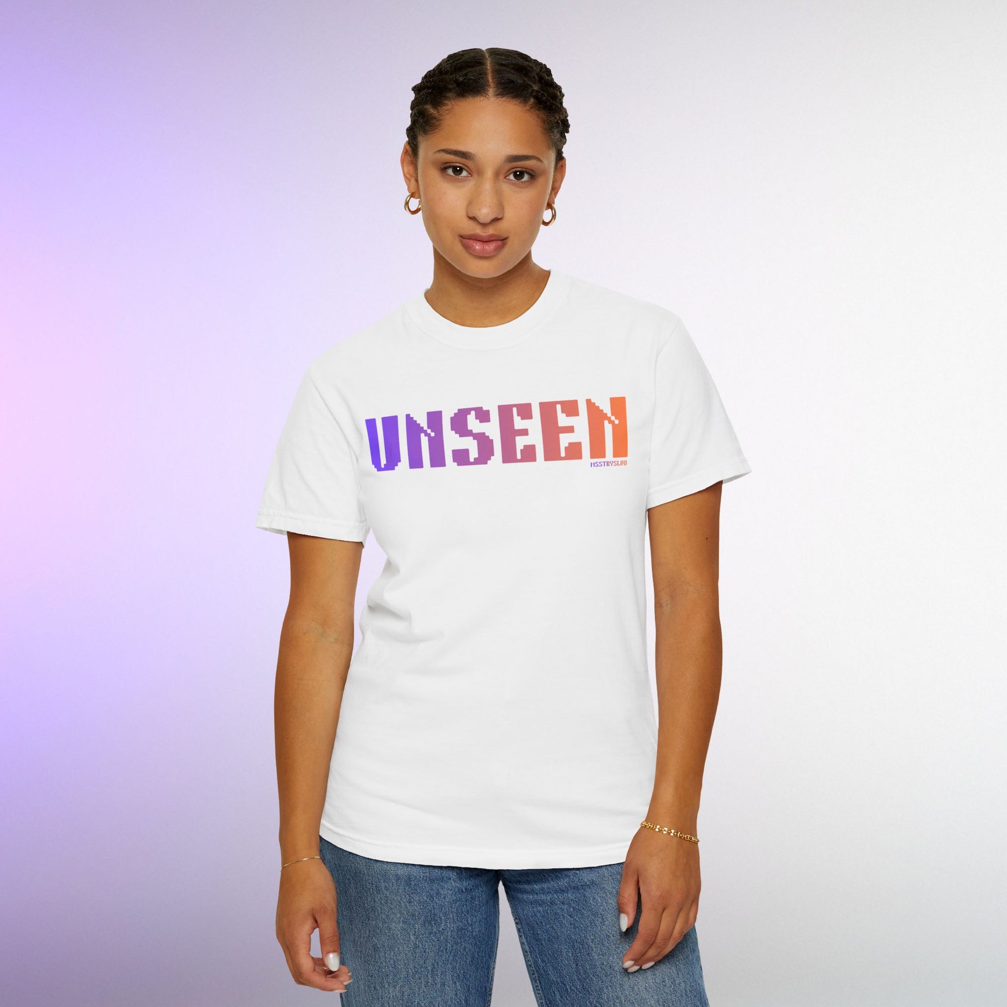 UNSEEN Graphic T Shirt Aesthetic Streetwear Tee, Retro Pixel Unisex Minimal Typography Statement Shirt, Travel Pastel Fashion Top