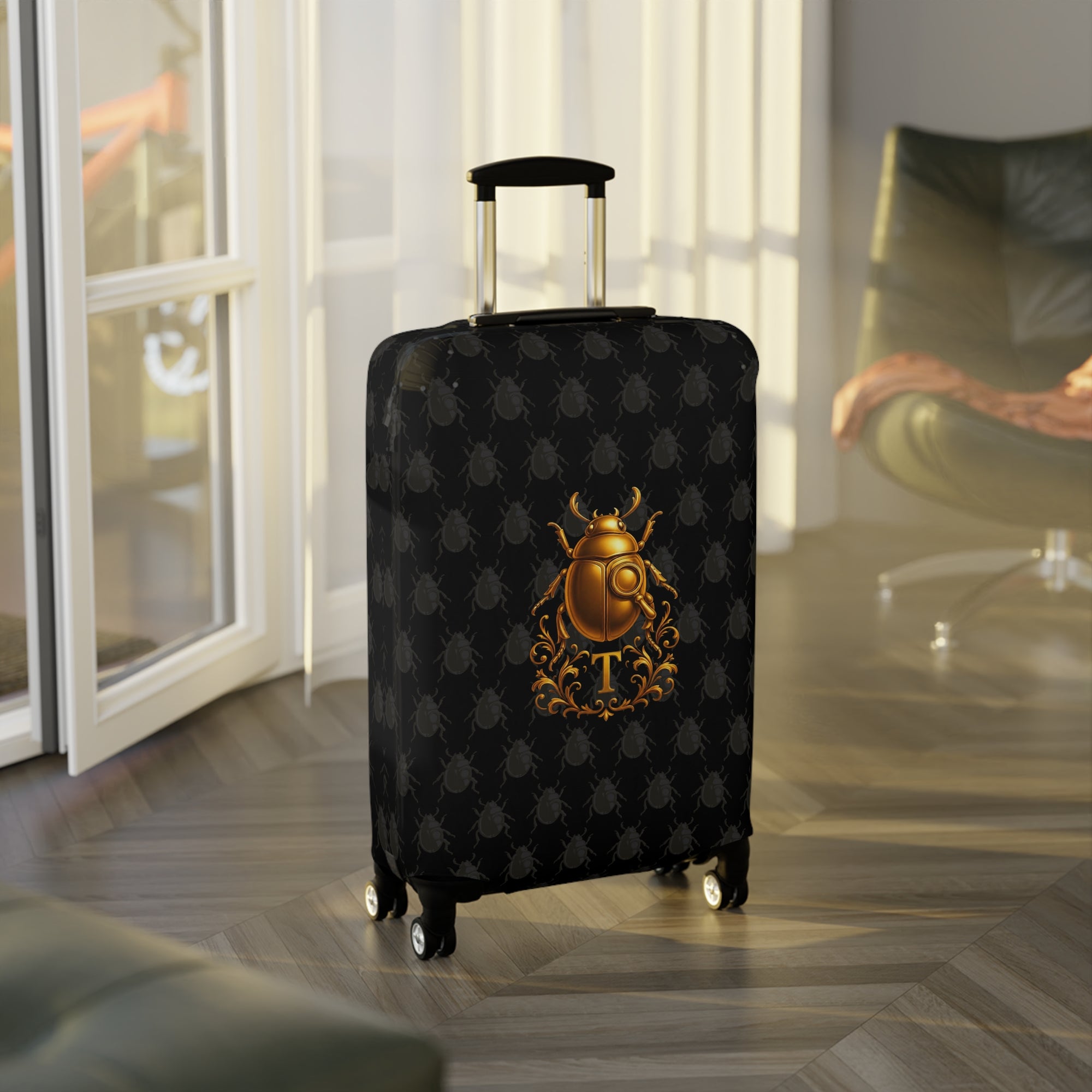 Golden Beetle Initial 'T' Luggage Cover Travel Suitcase Mid-Century Vintage Style