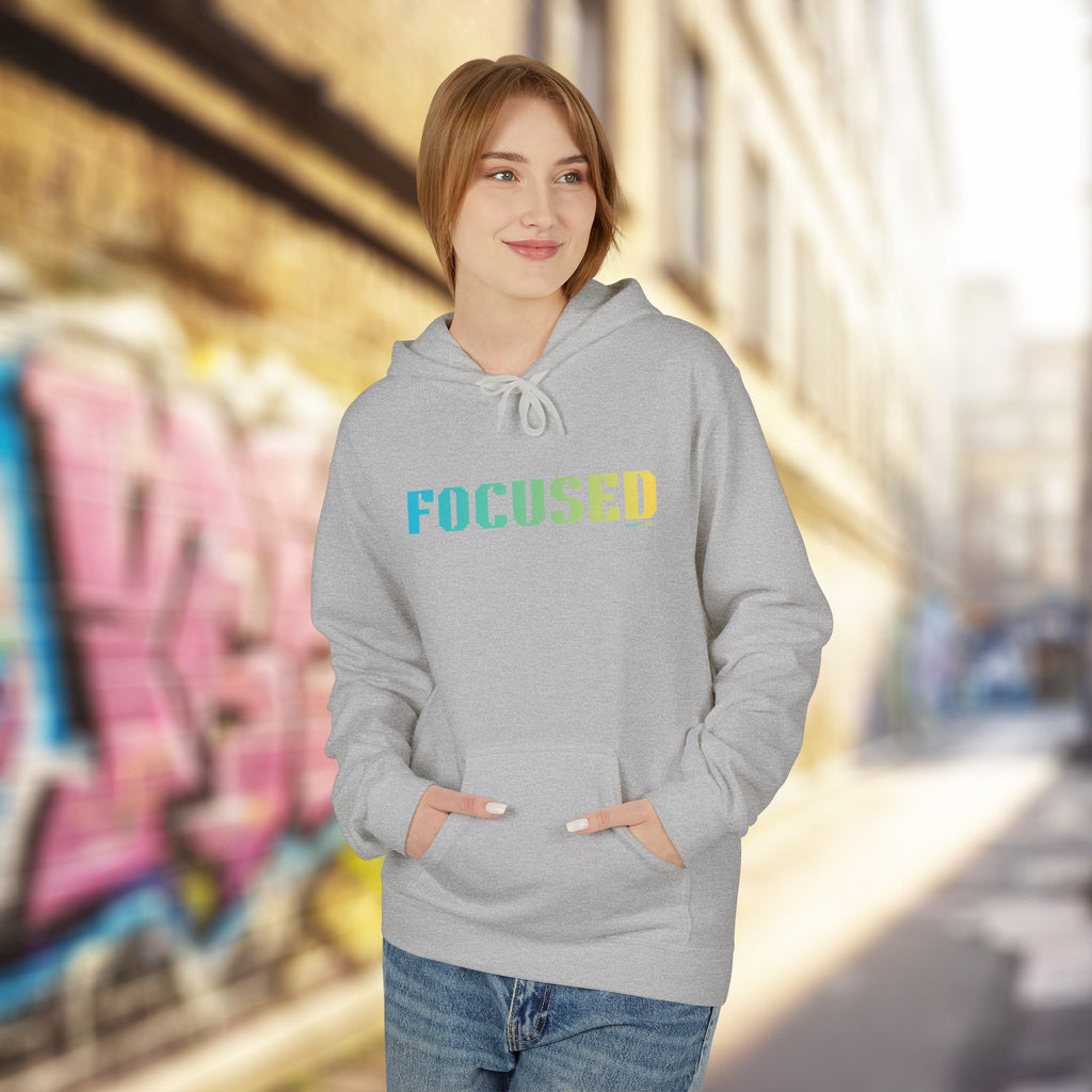 Focused Bold Big Quote Hoodie | Bold Colorful Print Retro Graphic Pullover