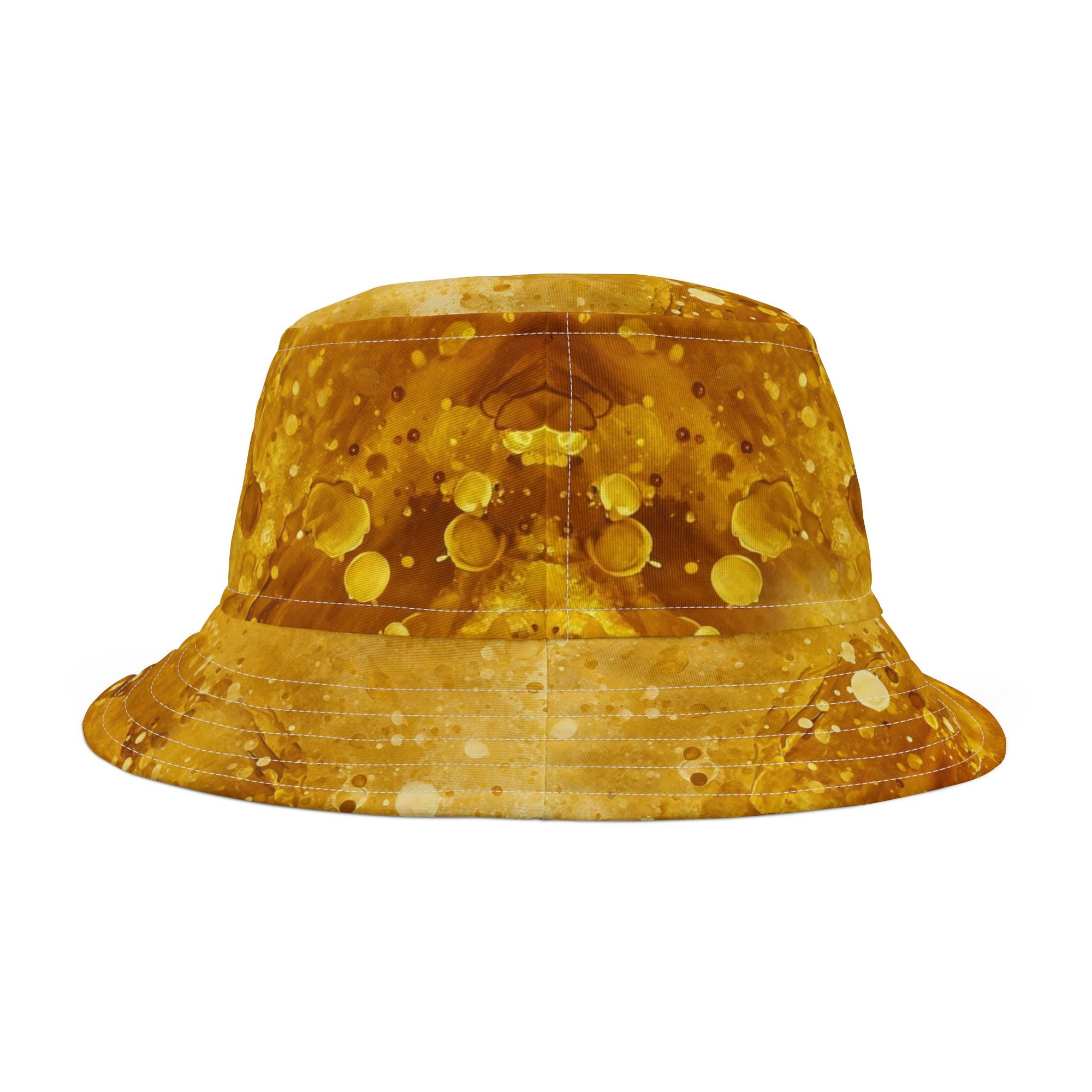 GOLD Color Splash Bucket Hat | Bold Streetwear Gold Beetle & Gold Splatter Pattern | Unisex Festival Hat