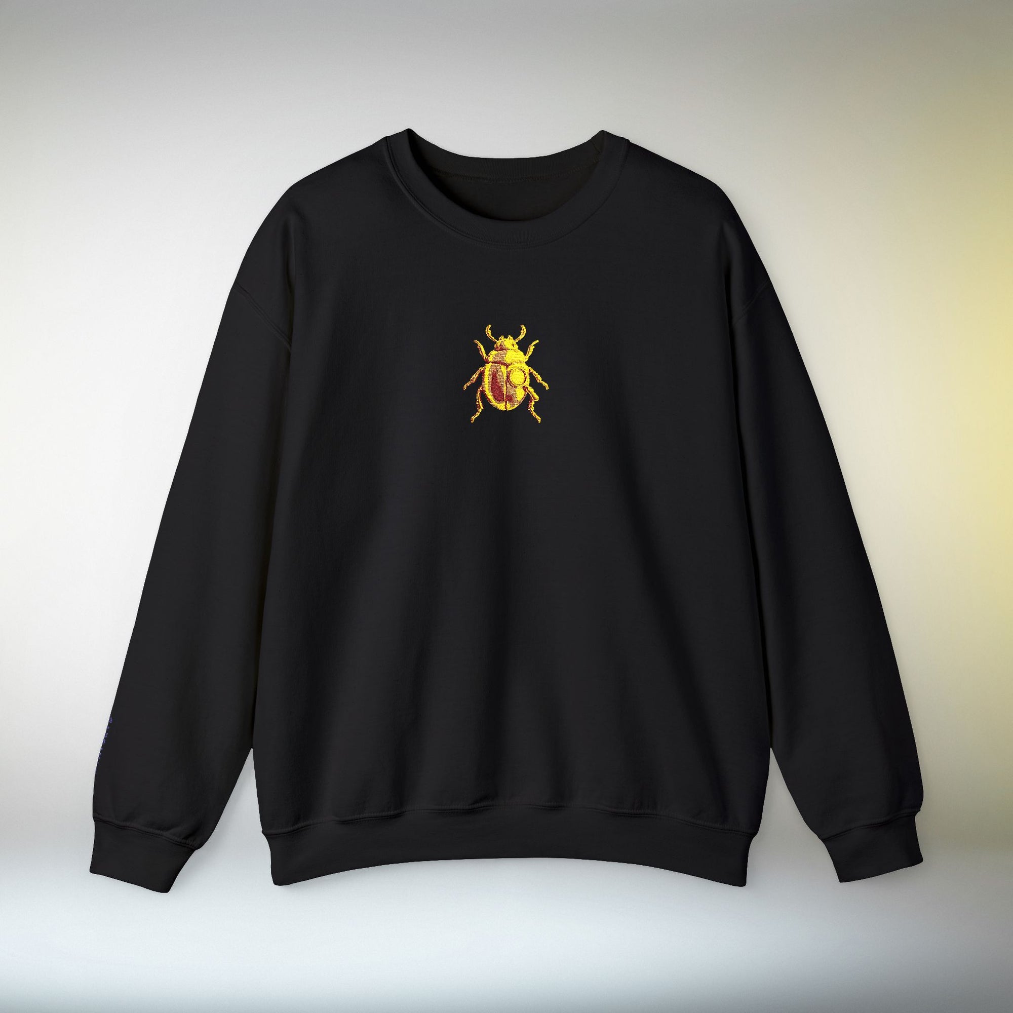 Embroidered Golden Beetle Sweatshirt | Minimal Mystery Insect Design | Unisex Long Sleeve Crewneck | Retro Aesthetic Streetwear