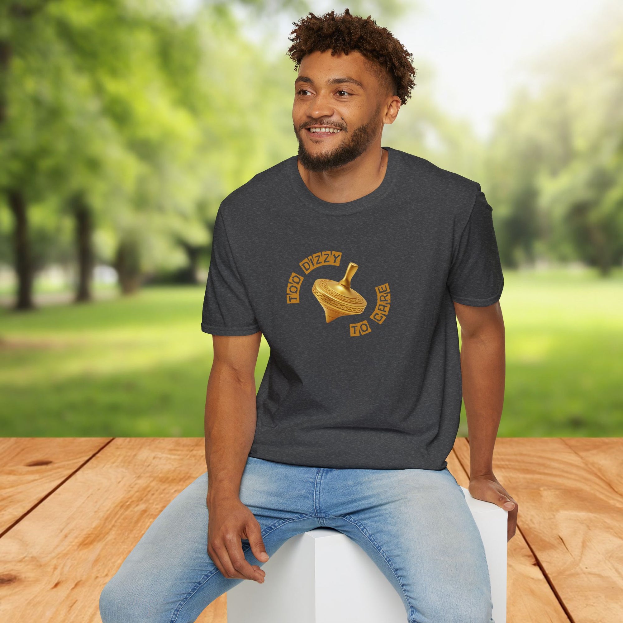 Too Dizzy to Care T-Shirt – Funny Spinning Top Graphic Tee | Quirky Gift for Friends