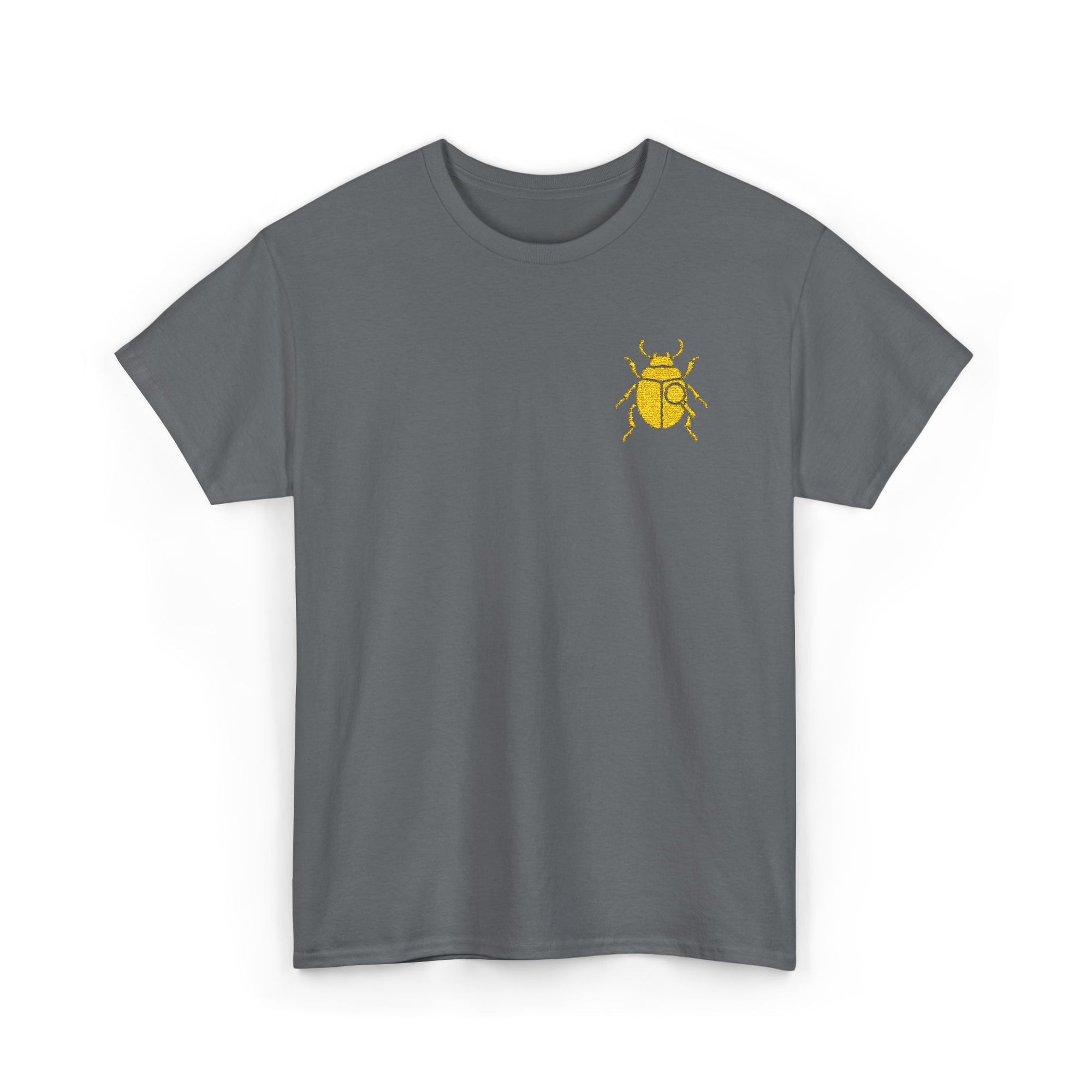 Gold Scarab Beetle Embroidered T-Shirt – Steampunk Insect Design, Unique Golden Bug Cotton Tee for Men & Women