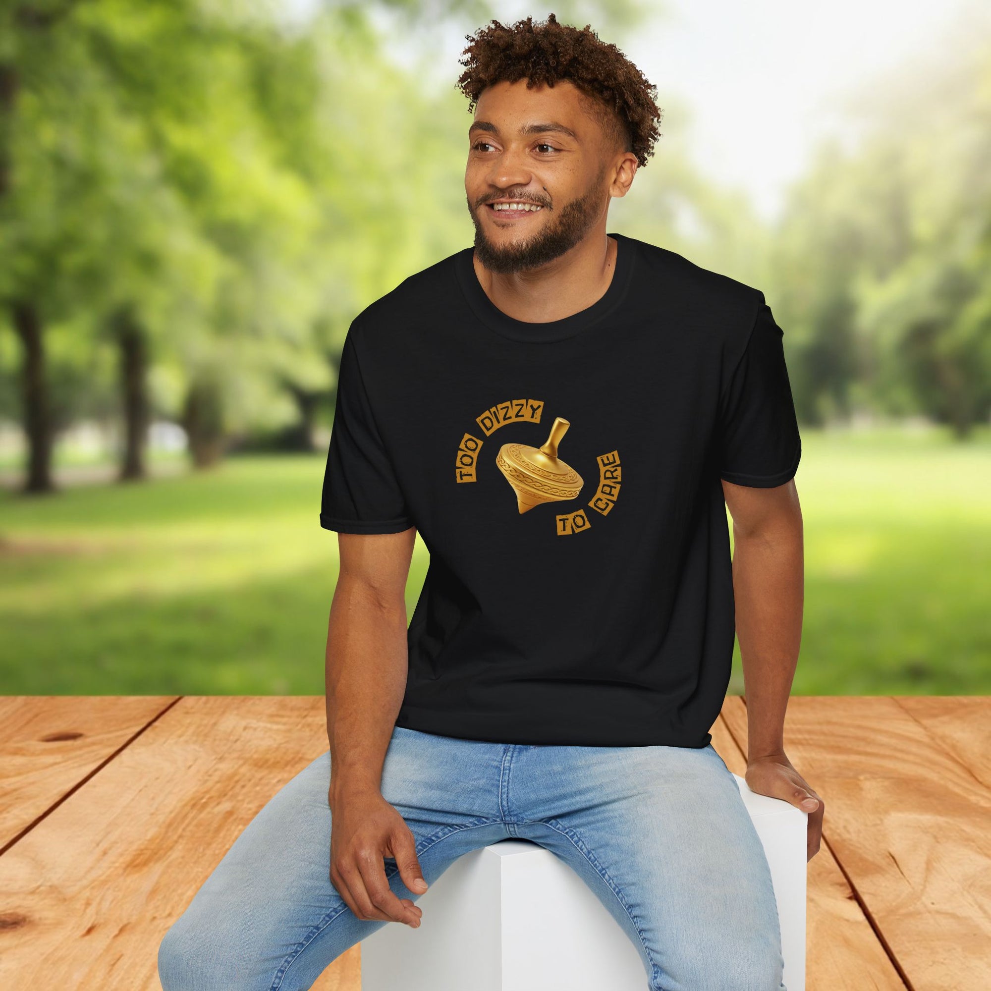 Too Dizzy to Care T-Shirt – Funny Spinning Top Graphic Tee | Quirky Gift for Friends