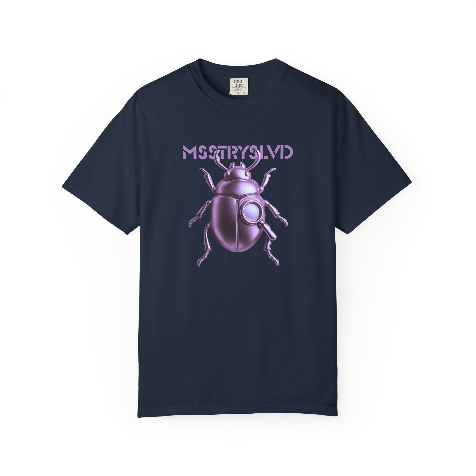 Cyber Beetle Graphic T-Shirt – Futuristic Insect Streetwear Tee, Neon Purple Bug Design Techwear Top For Men & Women