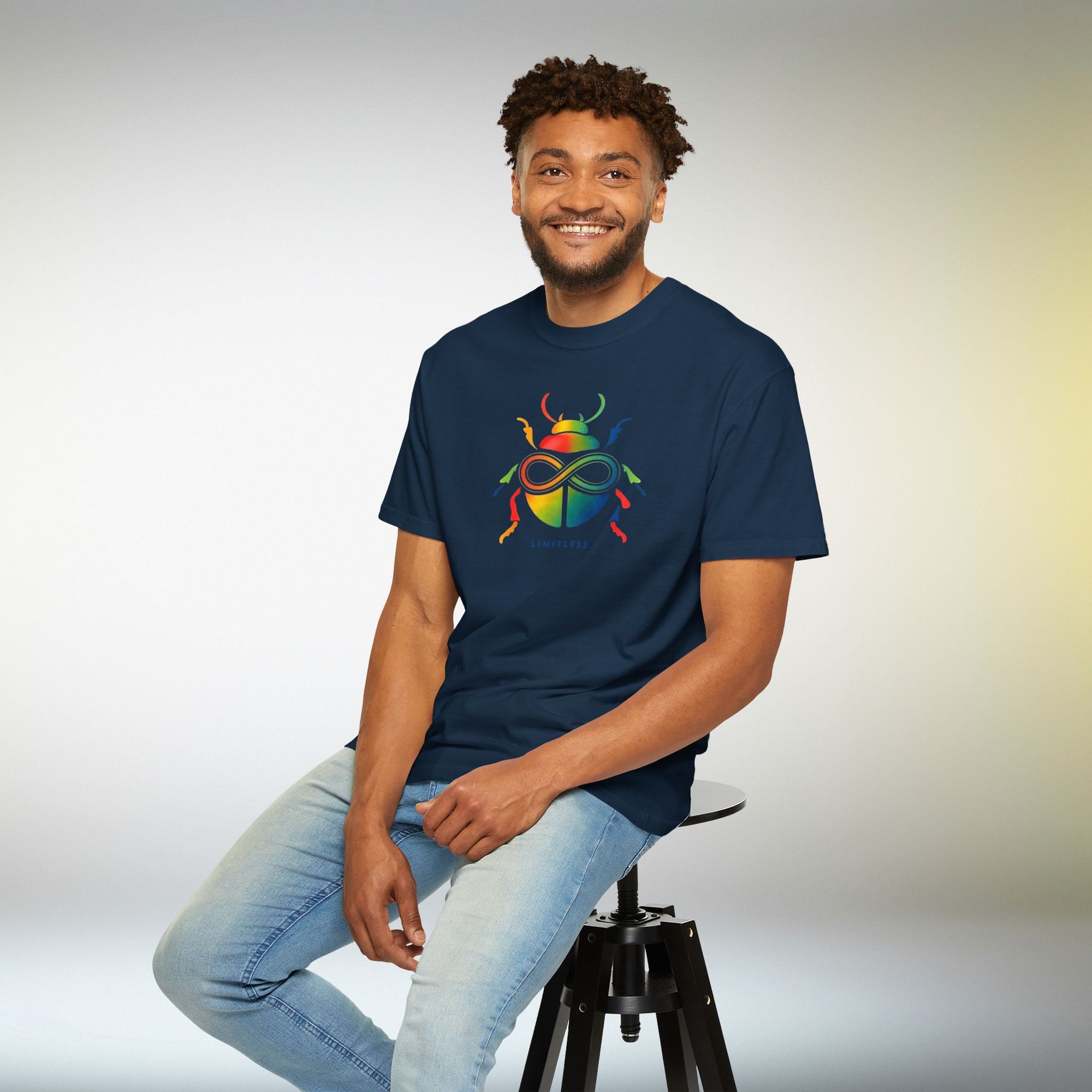 Limitless Beetle T Shirt | Infinity Symbol Graphic Tee | Colorful Scarab Art Shirt | Motivational Streetwear T-Shirt | Unisex Tee