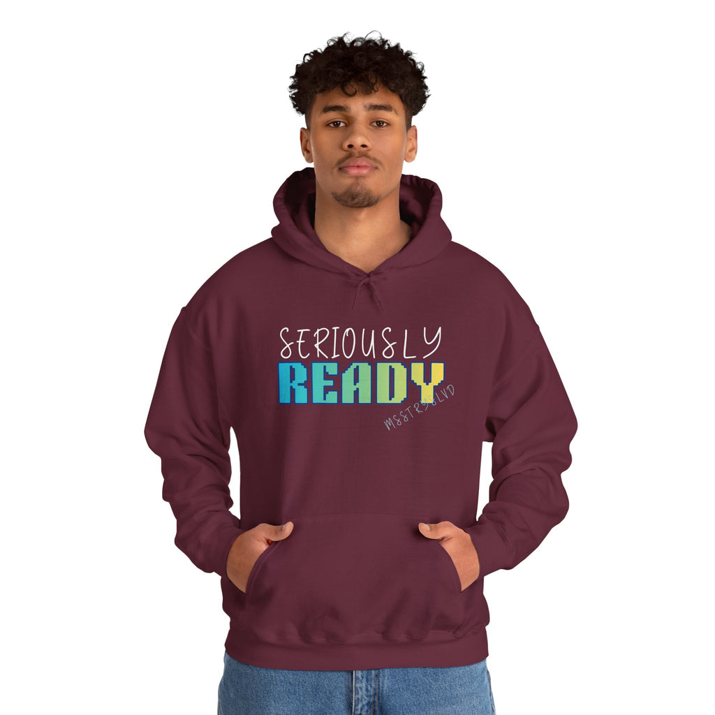 Embroidered Seriously Ready Heavy Blend™ Hooded Sweatshirt Quote Retro Pixel
