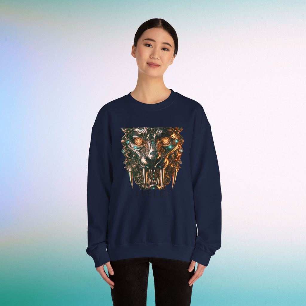 ASCEND Cyber Panther Sweatshirt | Futuristic Mechanical Animal Graphic Crewneck, Sci-Fi Streetwear Unisex