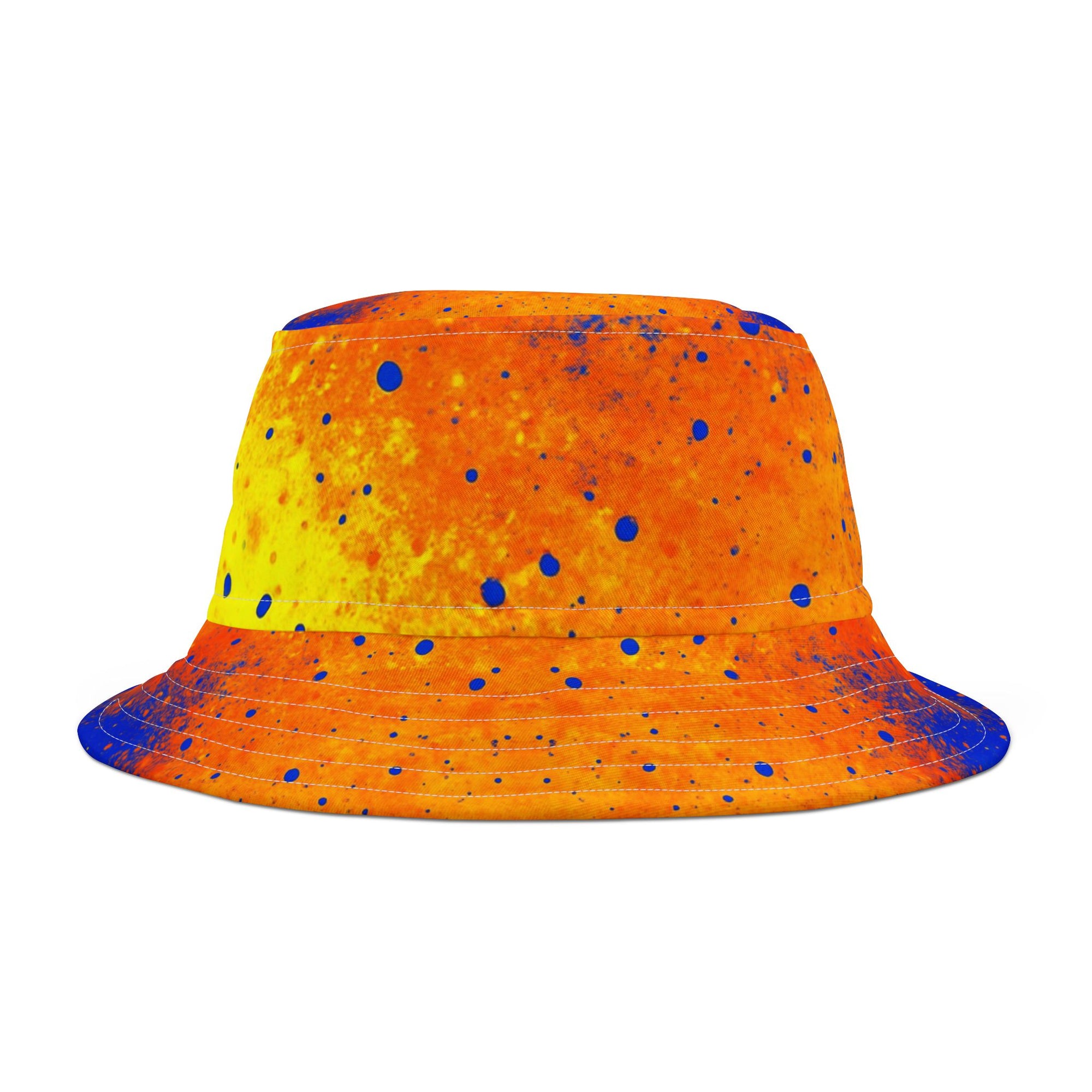SUNSET Color Splash Bucket Hat in Neon Yellow Orange Blue | Reversible Festival Hat | Vibrant Paint Splatter Design Streetwear