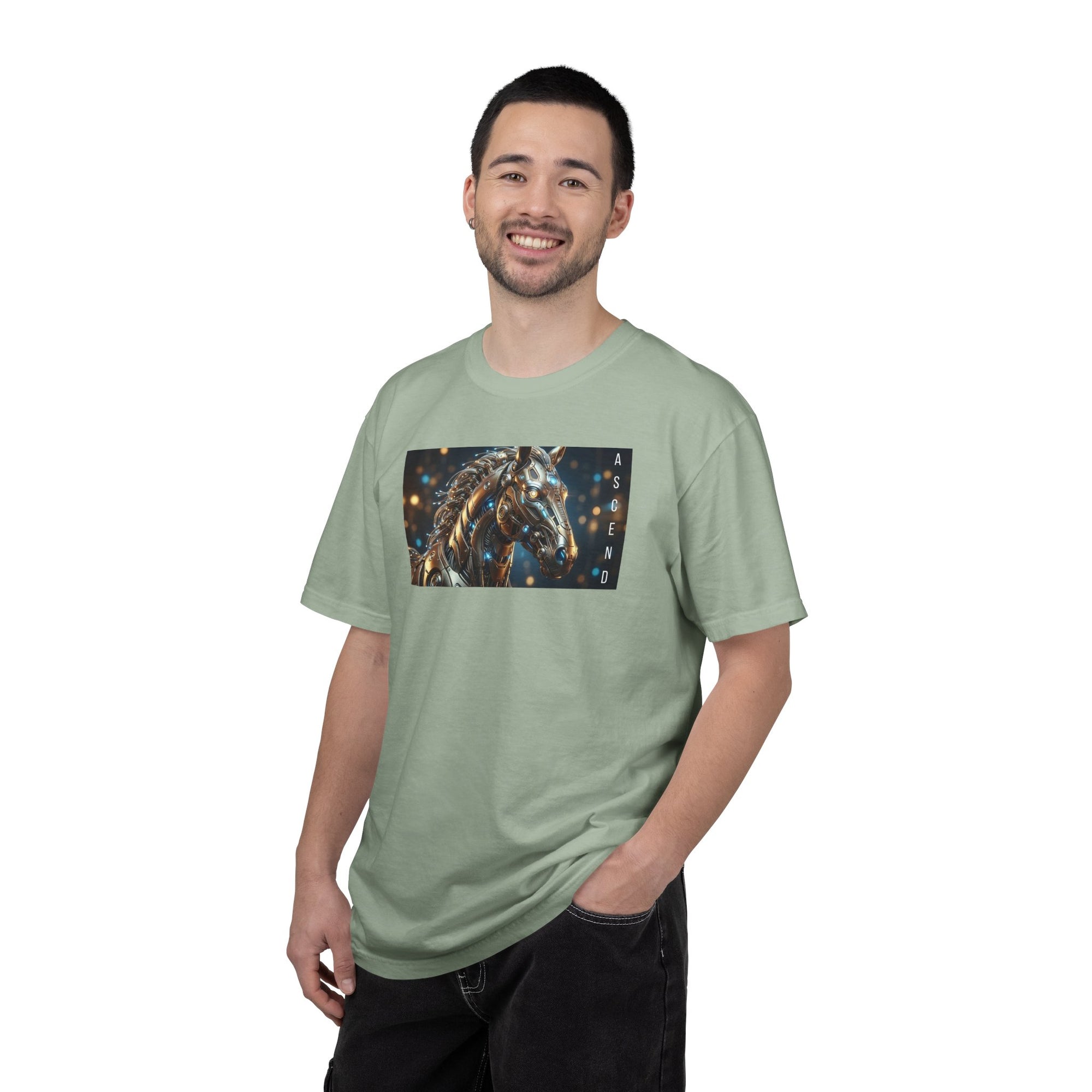 ASCEND Cyber Horse T-Shirt | Futuristic Steampunk Mechanical Animal Graphic Tee, Sci-Fi Streetwear Unisex