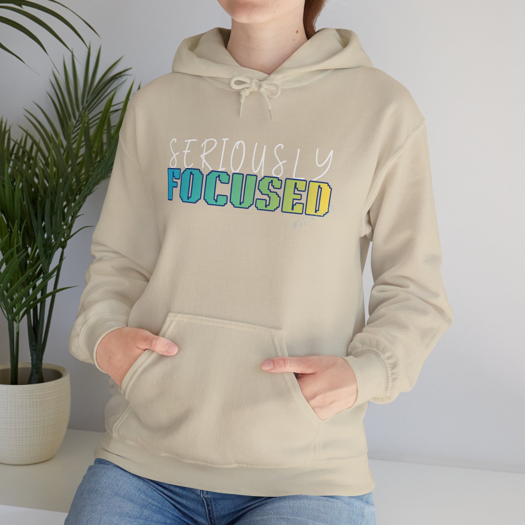 Embroidered Seriously Focused Heavy Blend™ Hooded Sweatshirt Quote Retro Pixel