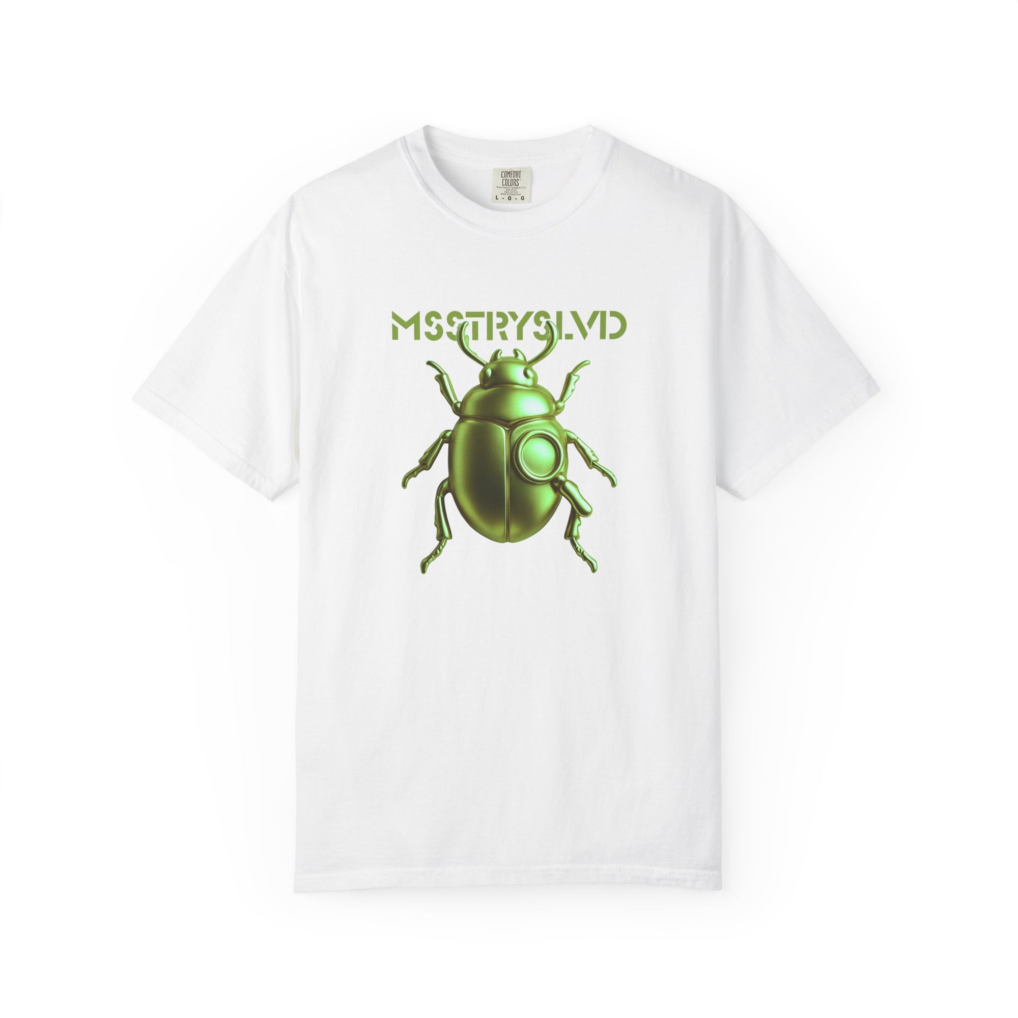 Cyber Beetle Graphic T-Shirt – Futuristic Insect Streetwear Tee, Neon Green Bug Design Techwear Top For Men & Women