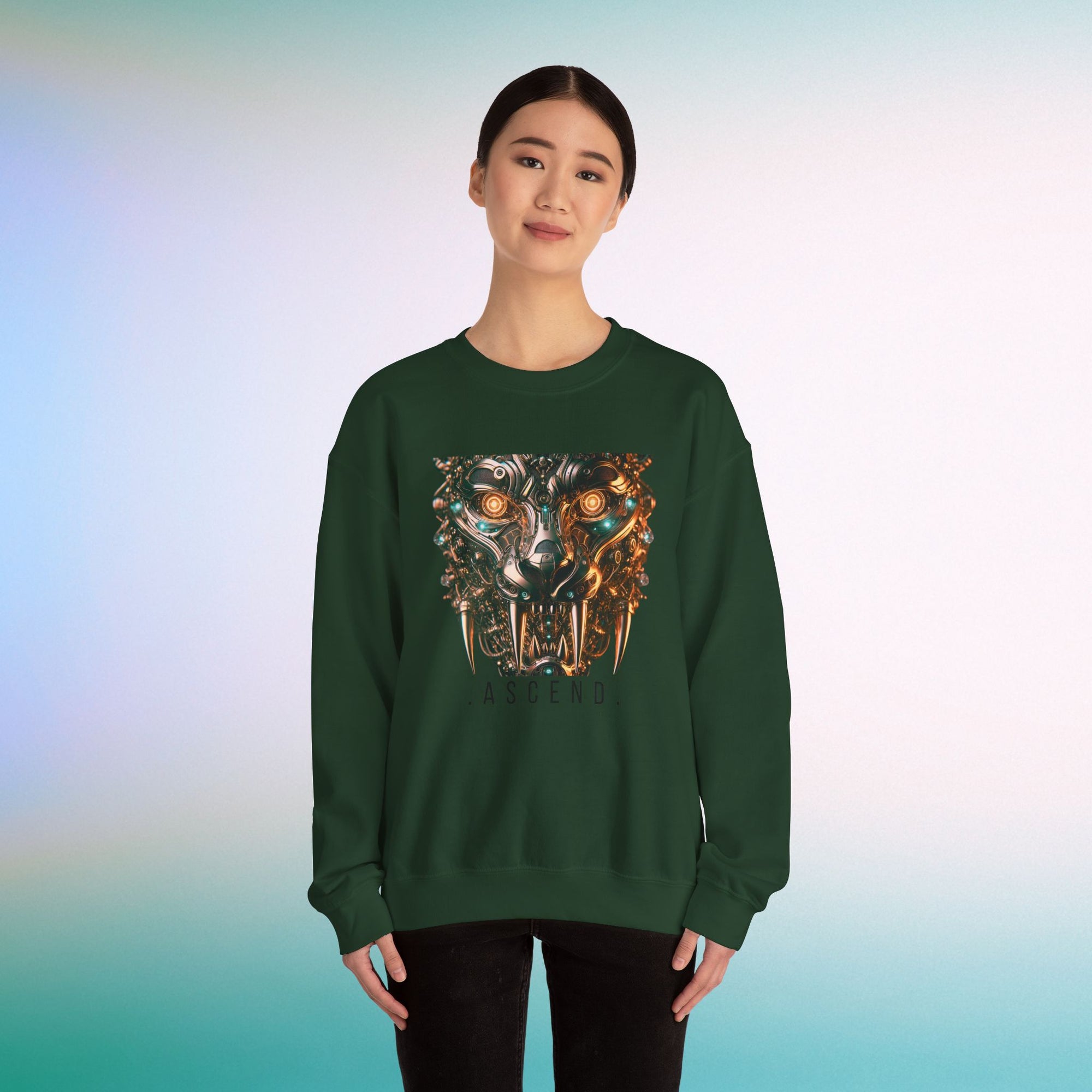 ASCEND Cyber Panther Sweatshirt | Futuristic Mechanical Animal Graphic Crewneck, Sci-Fi Streetwear Unisex