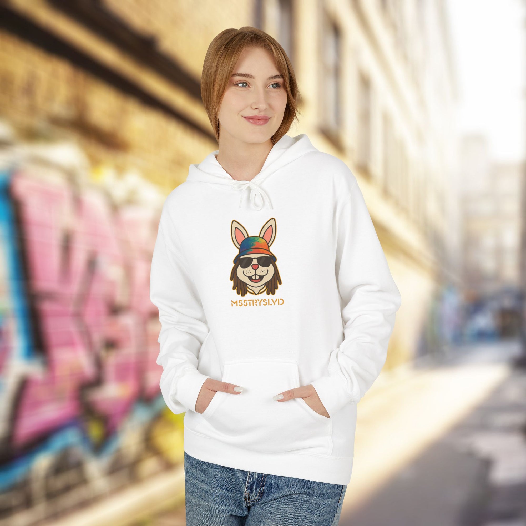 Reggae Bunny Graphic Hoodie | Rabbit with Bucket Hat & Sunglasses Streetwear