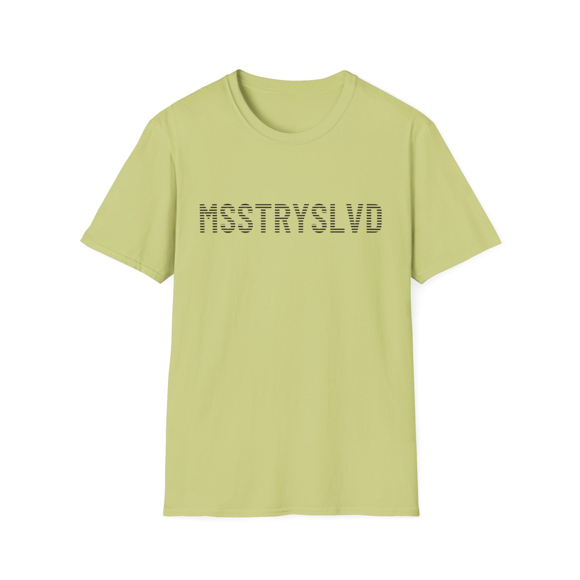 MSSTRYSLVD Word Stripe Graphic T-Shirt – Industrial Font Design Tee, Bold Text Unisex Shirt, Typography Lovers Gift, Minimalist Urban Style