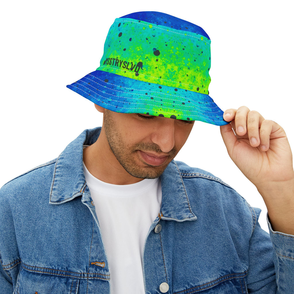 AQUA Color Splash Blue Bucket Hat in Neon Aqua & Teal | Cool Reversible Hat for Summer Festival | Streetwear