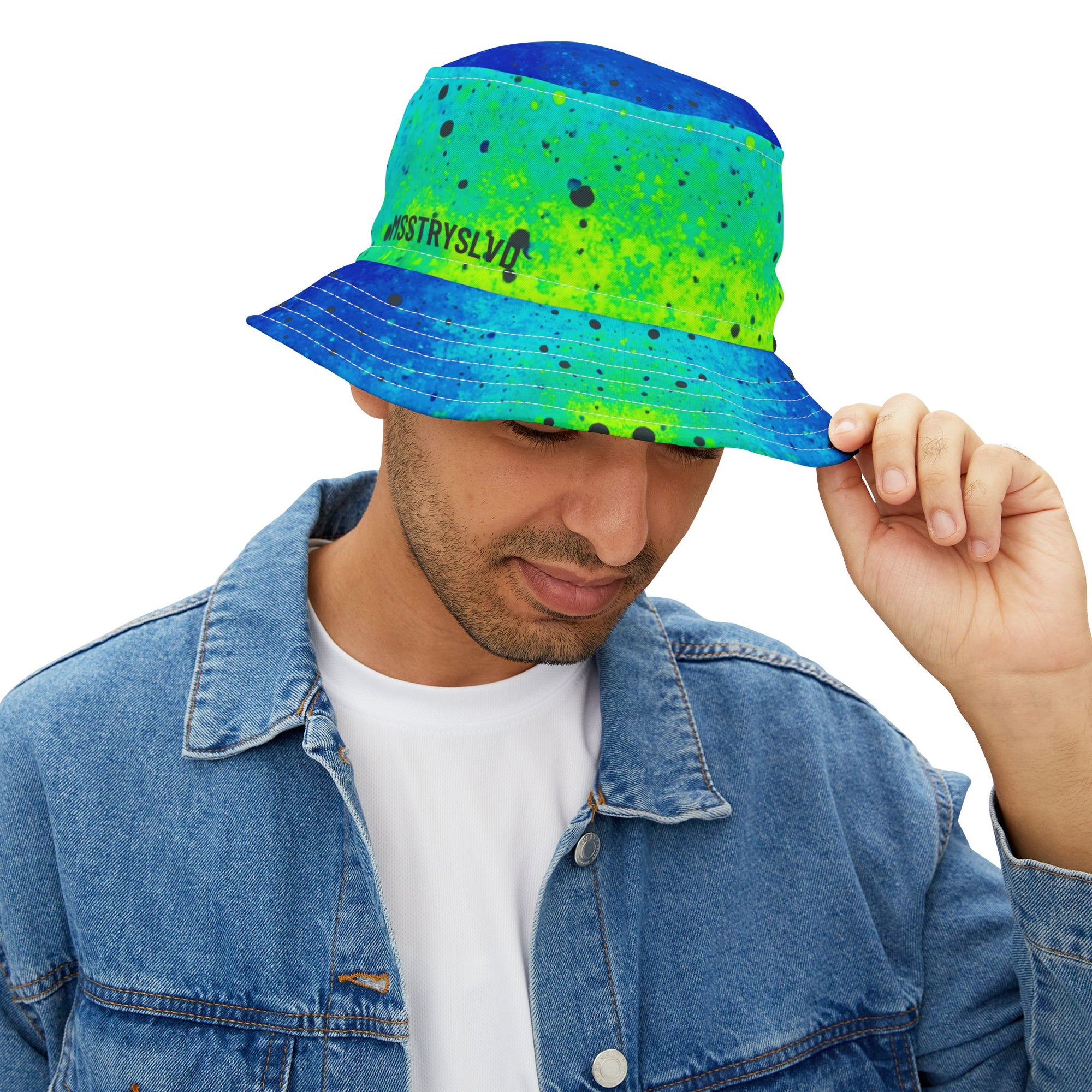 AQUA Color Splash Blue Bucket Hat in Neon Aqua & Teal | Cool Reversible Hat for Summer Festival | Streetwear