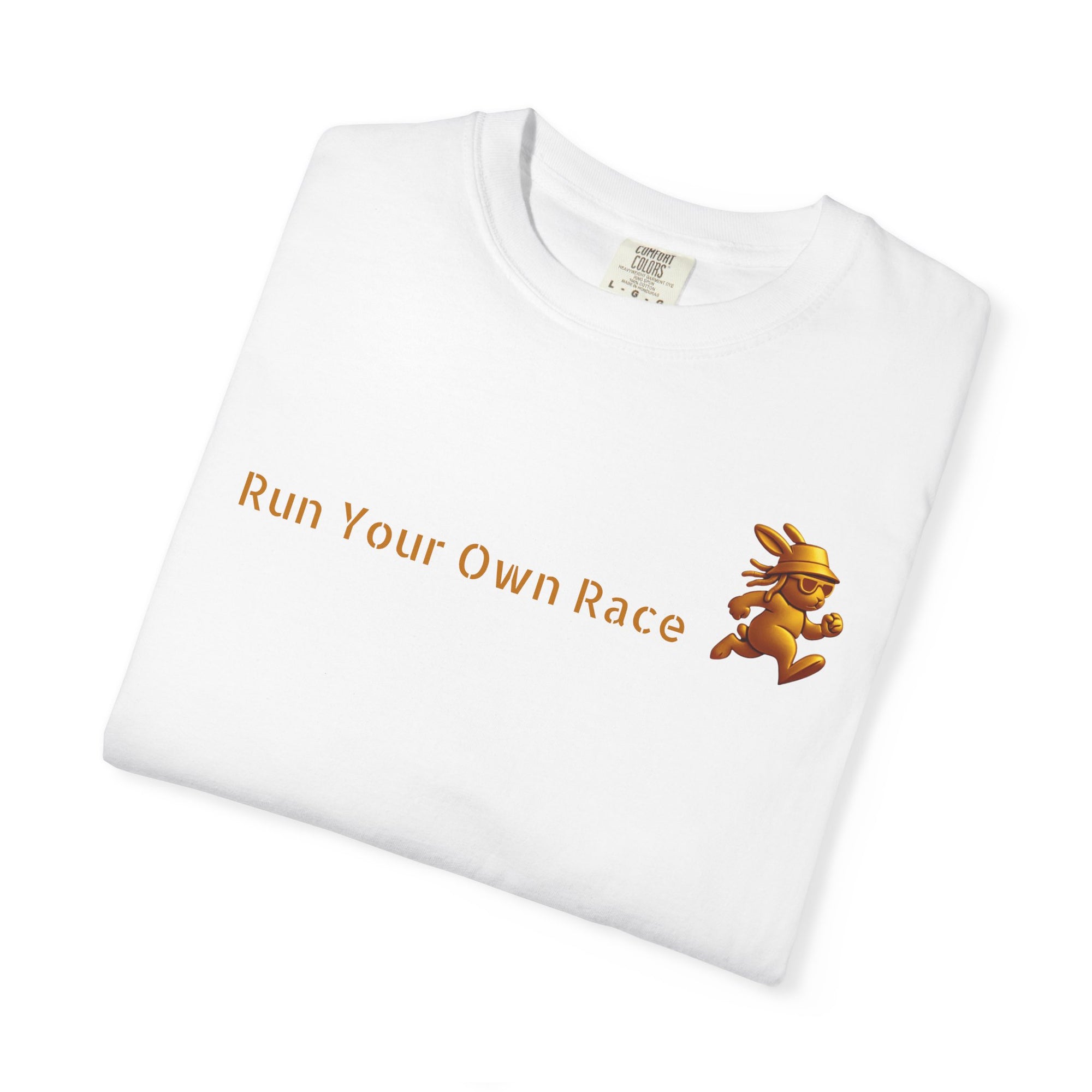 Gold Fearless Bunny Streetwear Graphic Tee| Run Your Own Race T Shirt