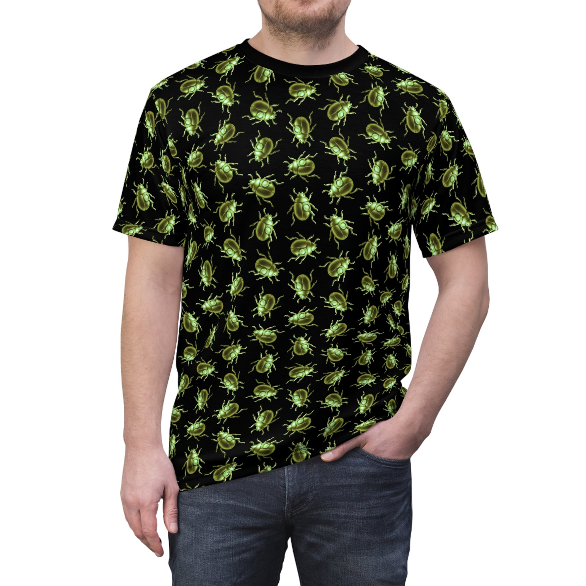 Beetle Neon Green Color Pop All Over Print T Shirt For Men & Women
