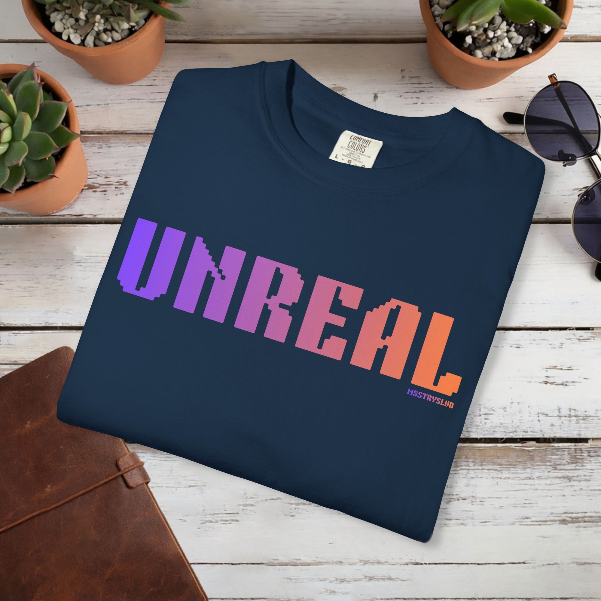 UNREAL Graphic T Shirt Aesthetic Streetwear Tee, Unisex Minimal Typography Shirt, Soft Pastel Fashion Top
