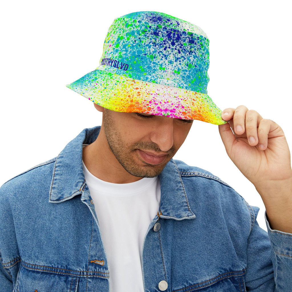 BURST Color Splash Bucket Hat White Neon in Rainbow Colors | Cool Reversible Hat for Summer Festival | Streetwear