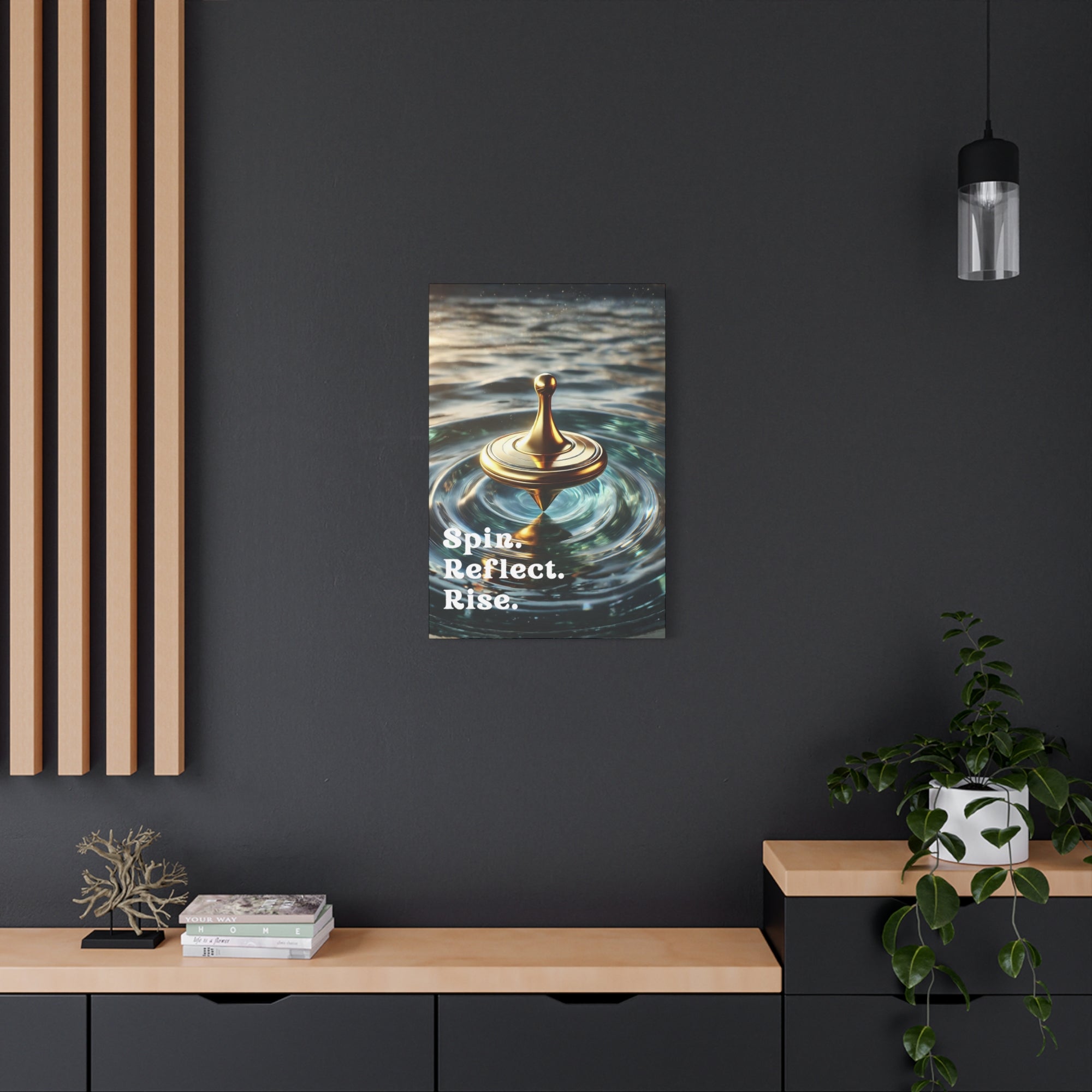 Spin. Reflect. Rise. Success & Resilience Motivational Canvas | Golden Spinning Top Wall Art 20″ x 30″ (Vertical)