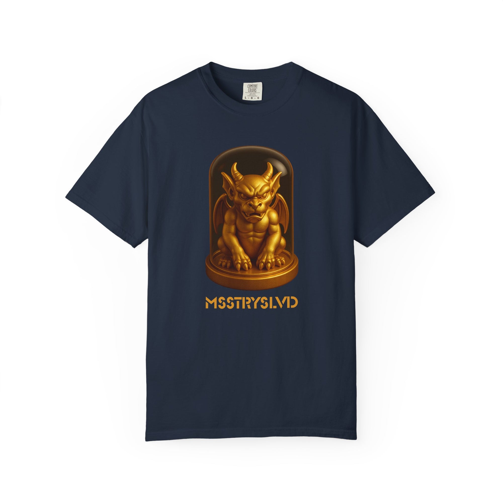 “MYTHFORGE V1” Streetwear Graphic T-Shirt – Golden Relic Beetle Vault Rush Gargoyle Edition Tee For Men & Women