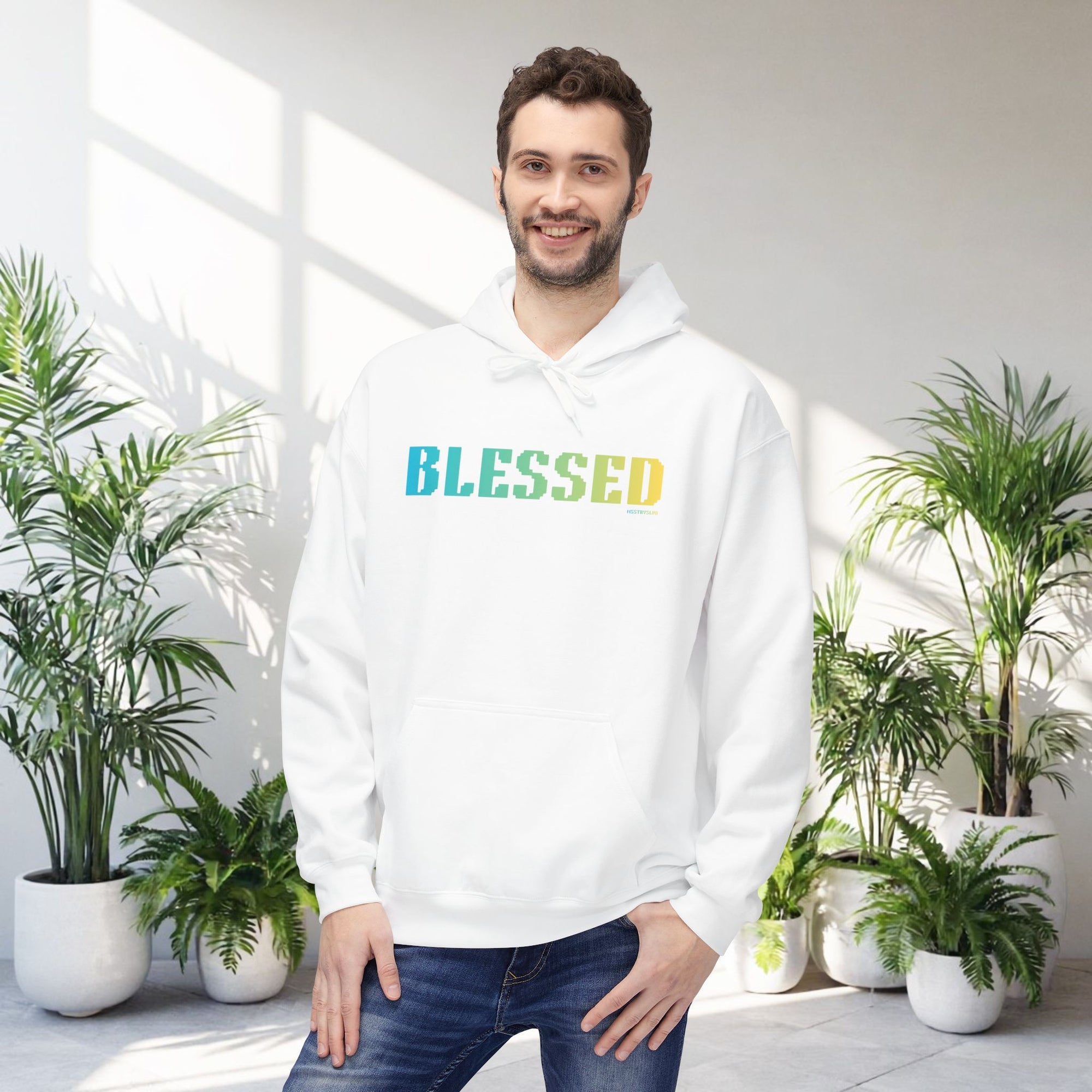Blessed Big Quote Hoodie | Bold Colorful Print Grateful Retro Graphic Pullover