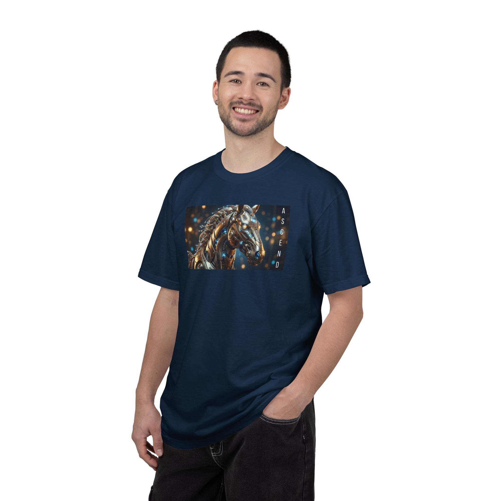 ASCEND Cyber Horse T-Shirt | Futuristic Steampunk Mechanical Animal Graphic Tee, Sci-Fi Streetwear Unisex
