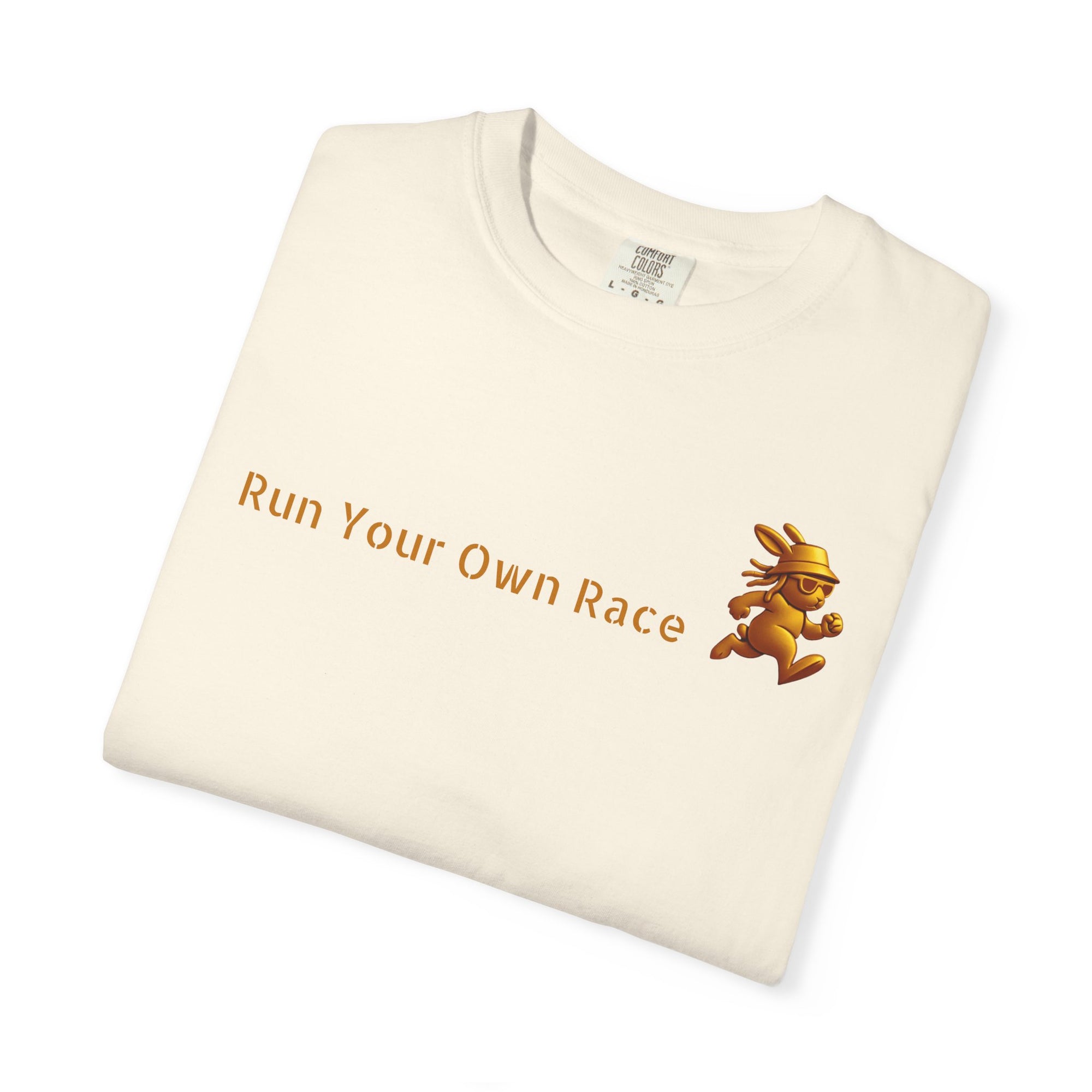 Gold Fearless Bunny Streetwear Graphic Tee| Run Your Own Race T Shirt