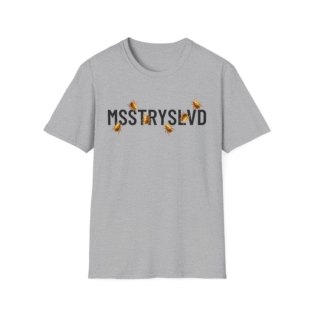 MSSTRYSLVD Golden Beetle T-Shirt – Graphic Tee, Aesthetic Mystery Shirt, Bold Typography Unisex Top, Cryptic Insect Design