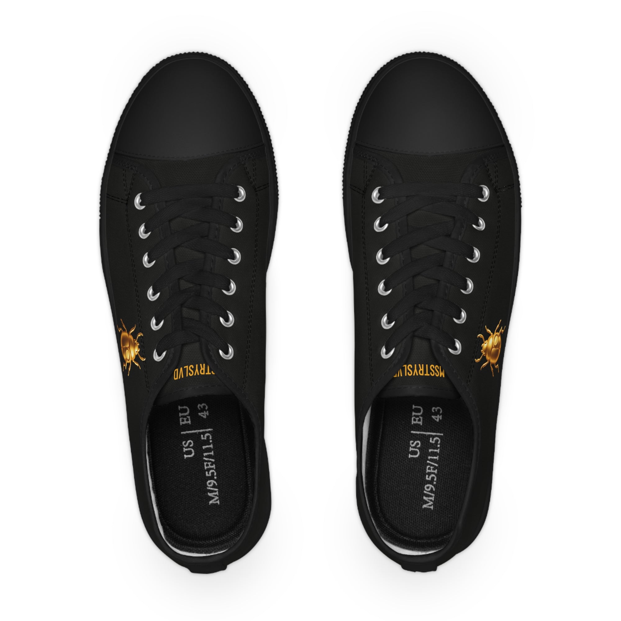 “DARKWALKER V1” Unisex Low Top Sneakers – Black & Gold Beetle Streetwear Edition, Men & Women