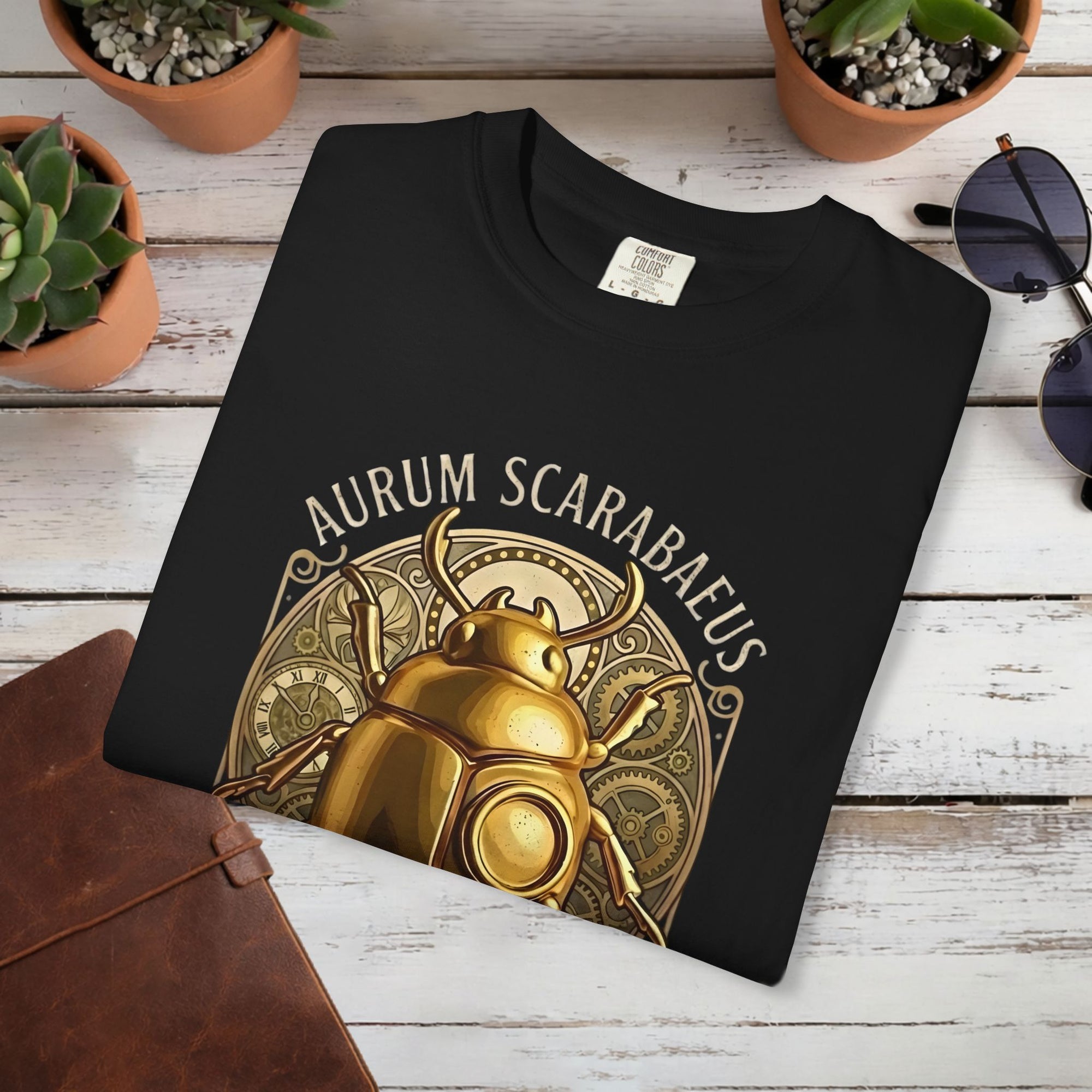 Golden Scarab T Shirt Aurum Scarabaeus | Seek & Discover Graphic Tee | Mystical Beetle Symbol Shirt | Unisex Vintage Art Tee