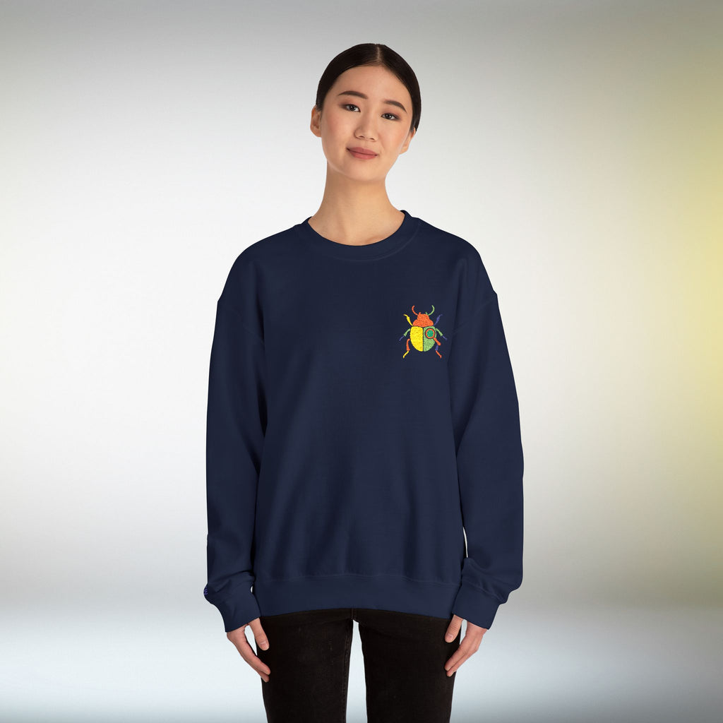 Embroidered Beetle Sweatshirt | Minimal Mystery Insect Design | Unisex Long Sleeve Crewneck | Mid Century Inspired Aesthetic Streetwear