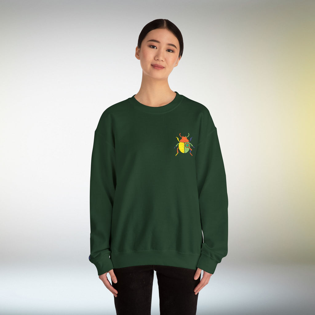 Embroidered Beetle Sweatshirt | Minimal Mystery Insect Design | Unisex Long Sleeve Crewneck | Mid Century Inspired Aesthetic Streetwear