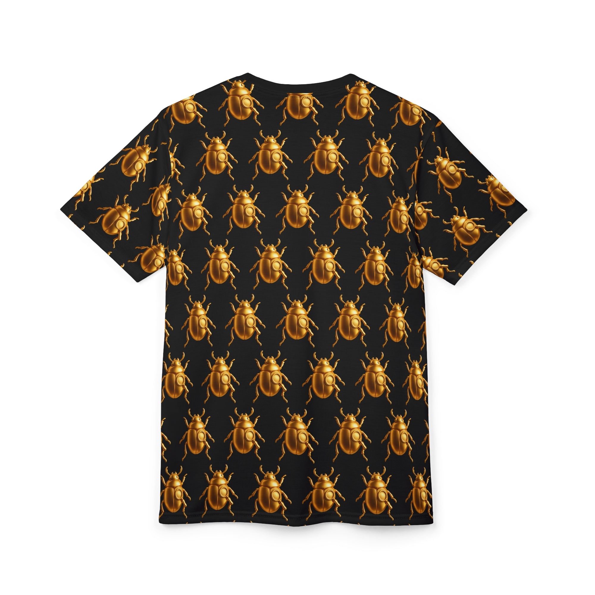 Golden Beetle T-Shirt – Scarab Pattern Tee, Bold Full Graphic Shirt, Streetwear Unisex Cut & Sew Tee