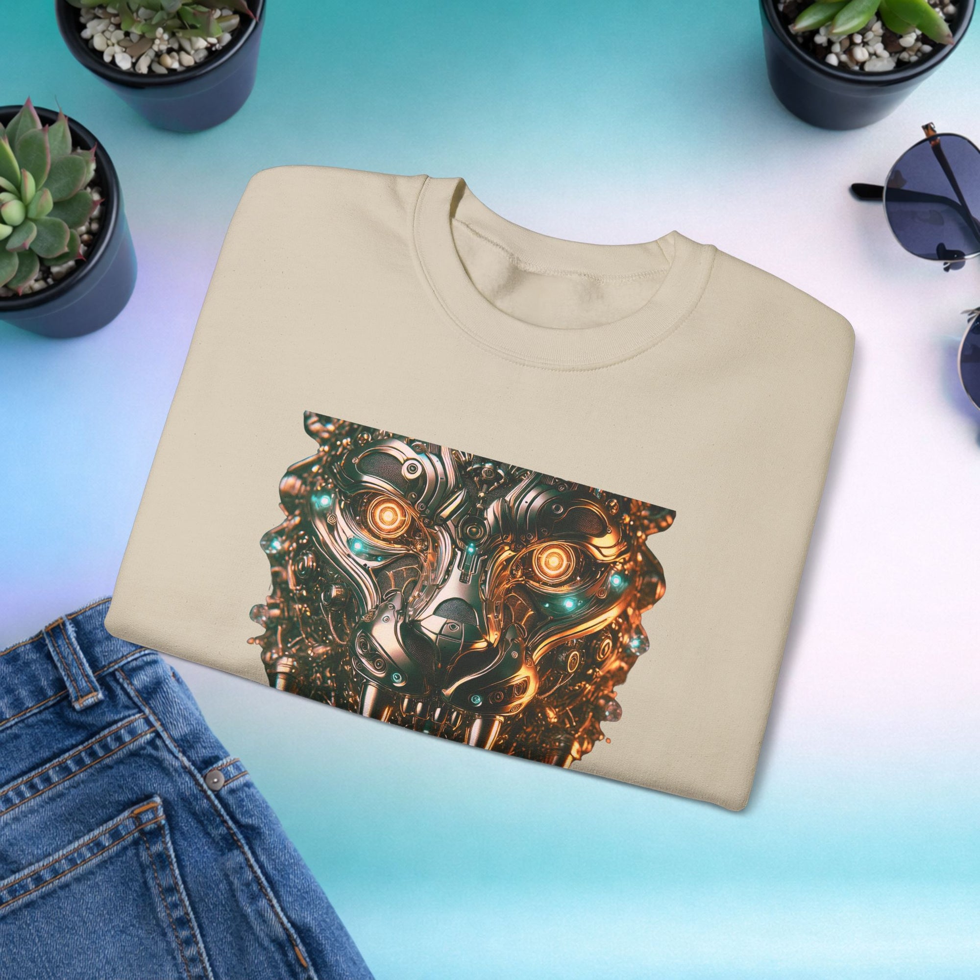 ASCEND Cyber Panther Sweatshirt | Futuristic Mechanical Animal Graphic Crewneck, Sci-Fi Streetwear Unisex