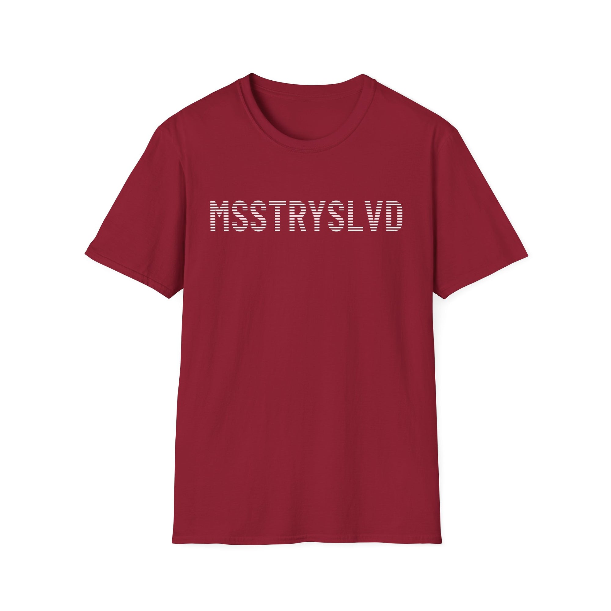 MSSTRYSLVD Word Stripe Graphic T-Shirt – Industrial Font Design Tee, White Bold Text Unisex Shirt, Typography Lovers Gift, Minimalist Urban Style